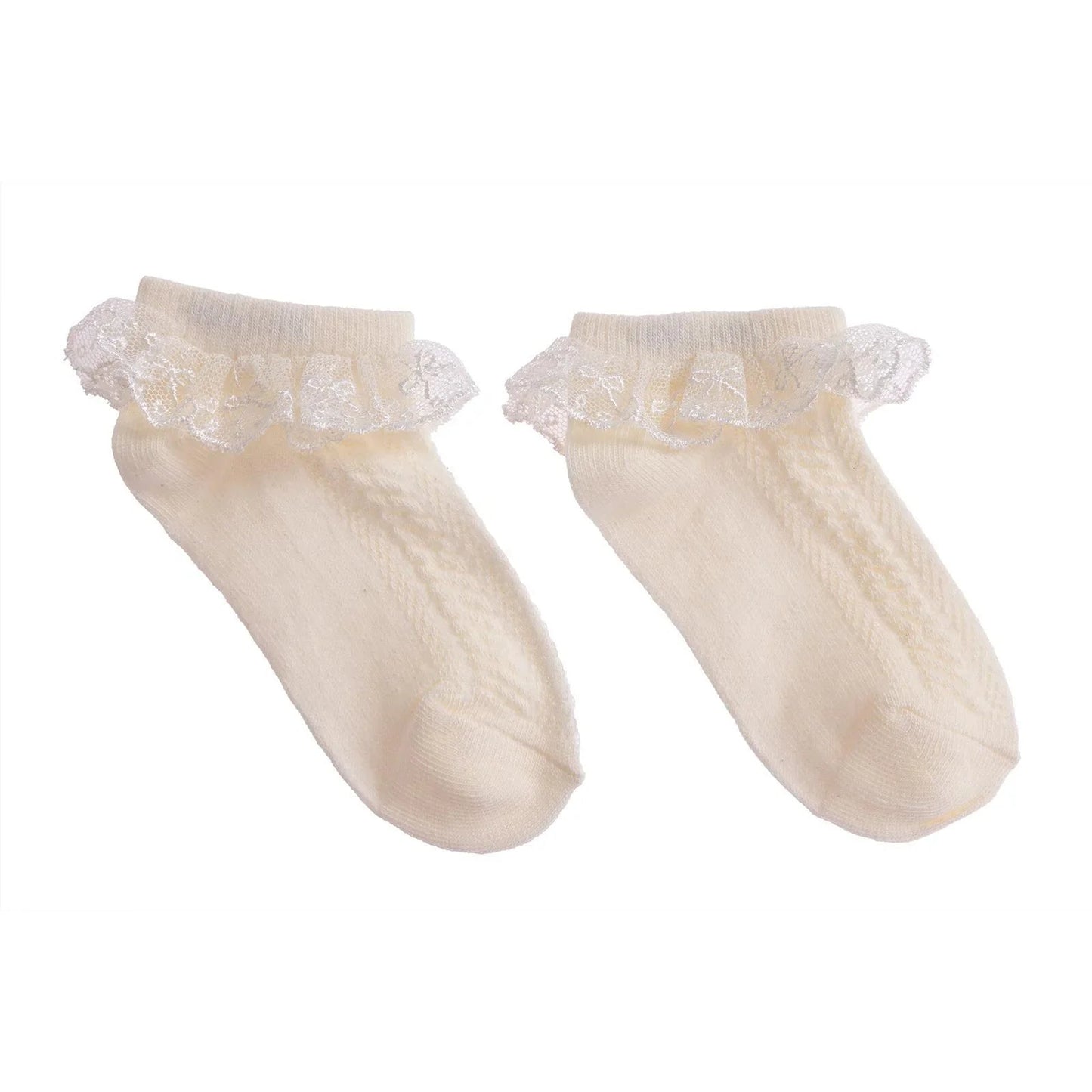 HelloBaby Girl Socks with Lace - Ecru - mezetto ebebek ebebek