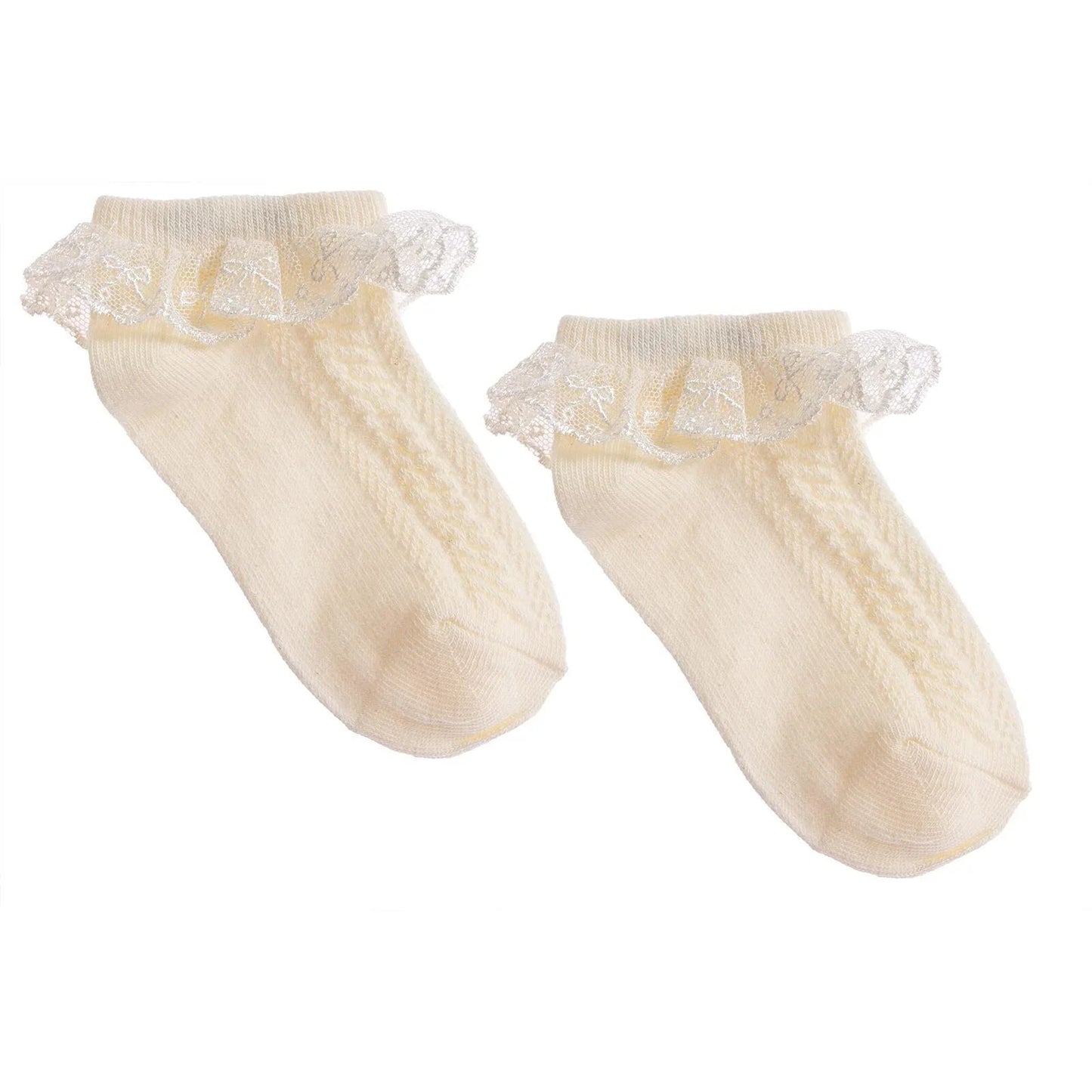 HelloBaby Girl Socks with Lace - Ecru - mezetto ebebek ebebek