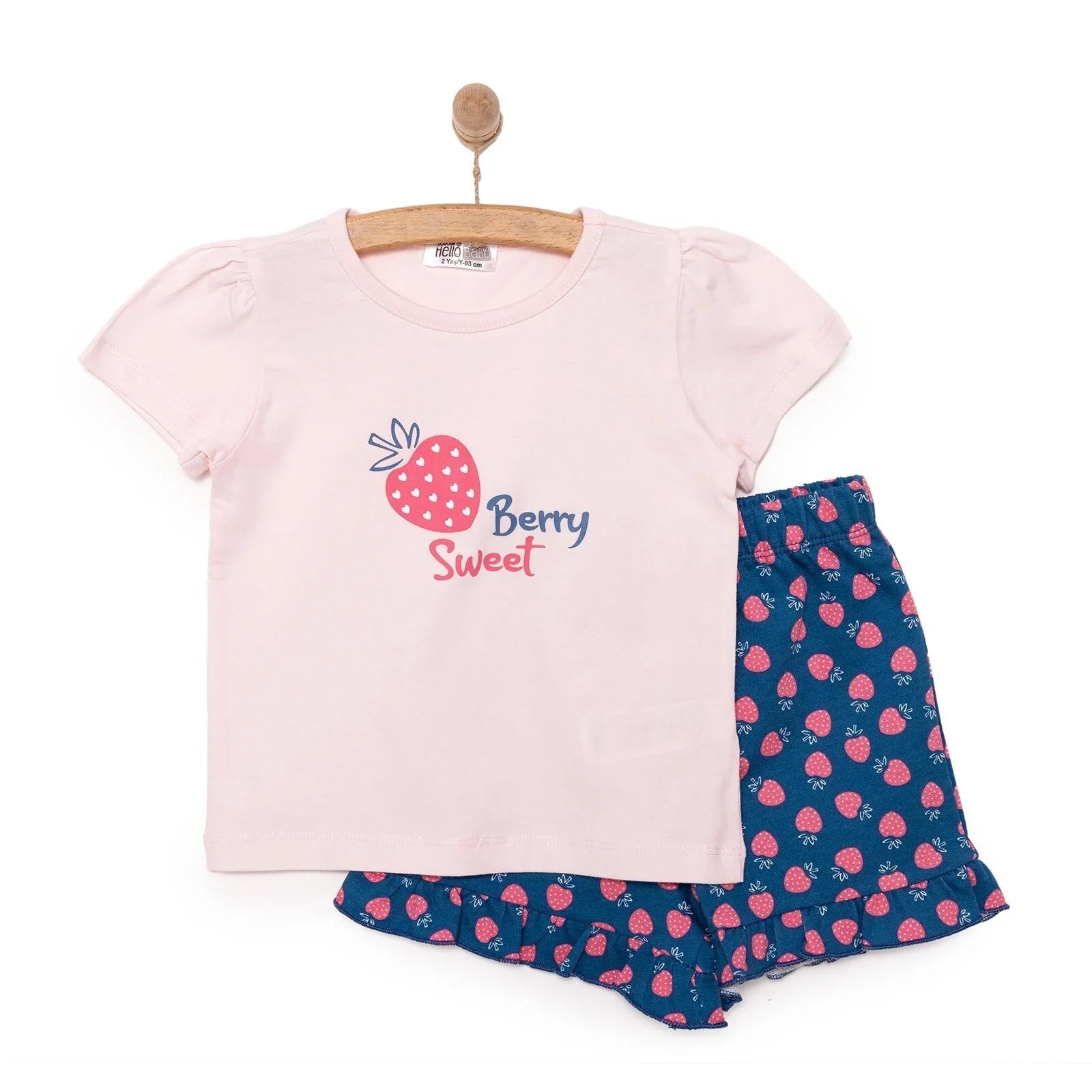 HelloBaby Girl Strawberry Patterned T-shirt - Pink - mezetto ebebek ebebek