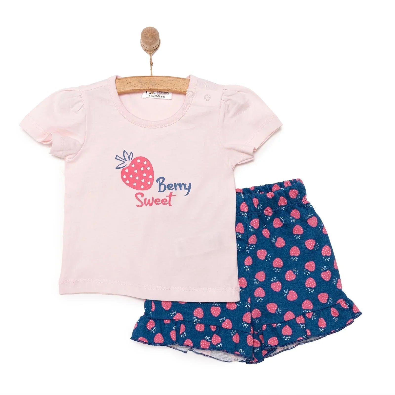 HelloBaby Girl Strawberry Patterned T-shirt - Pink - mezetto ebebek ebebek