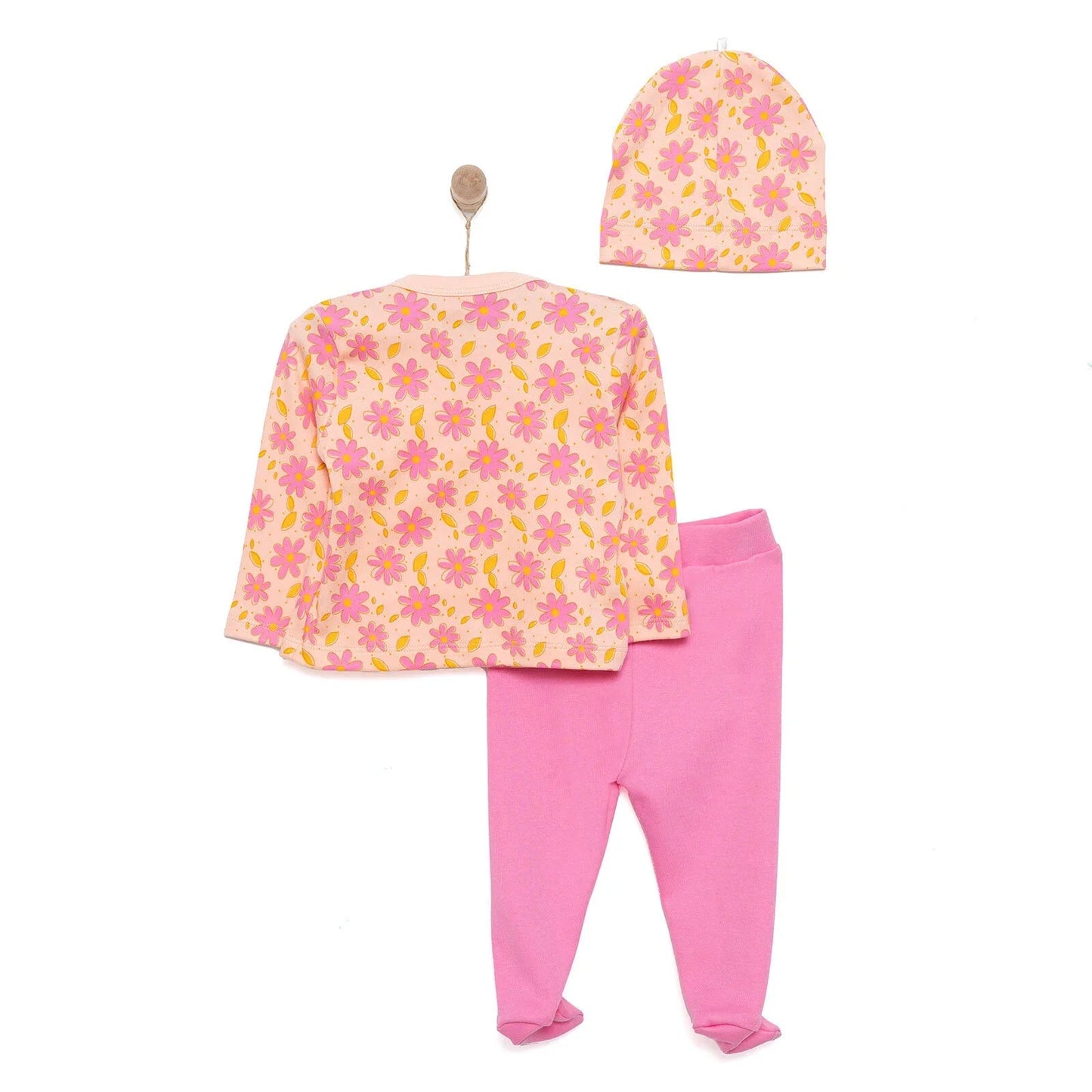 HelloBaby Girl Wrapover Top - Hat - Footed Bottom - Salmon - mezetto ebebek ebebek