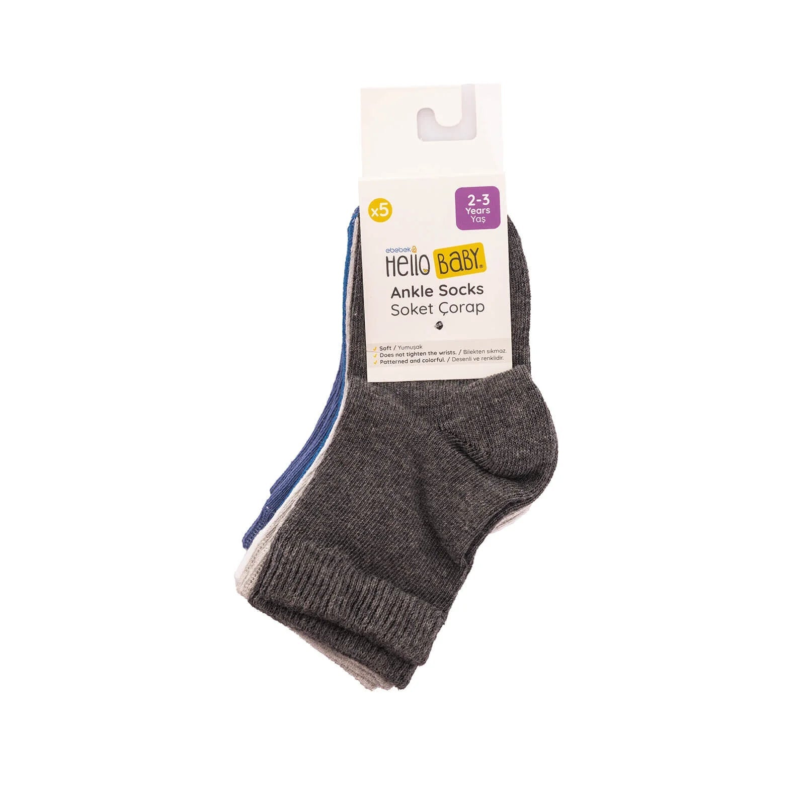 HelloBaby Grip Socks 5 pcs - Grey - mezetto ebebek ebebek
