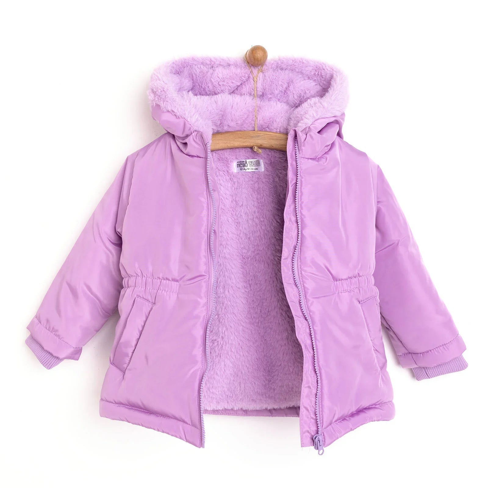HelloBaby Hooded Coat - Purple - mezetto ebebek ebebek