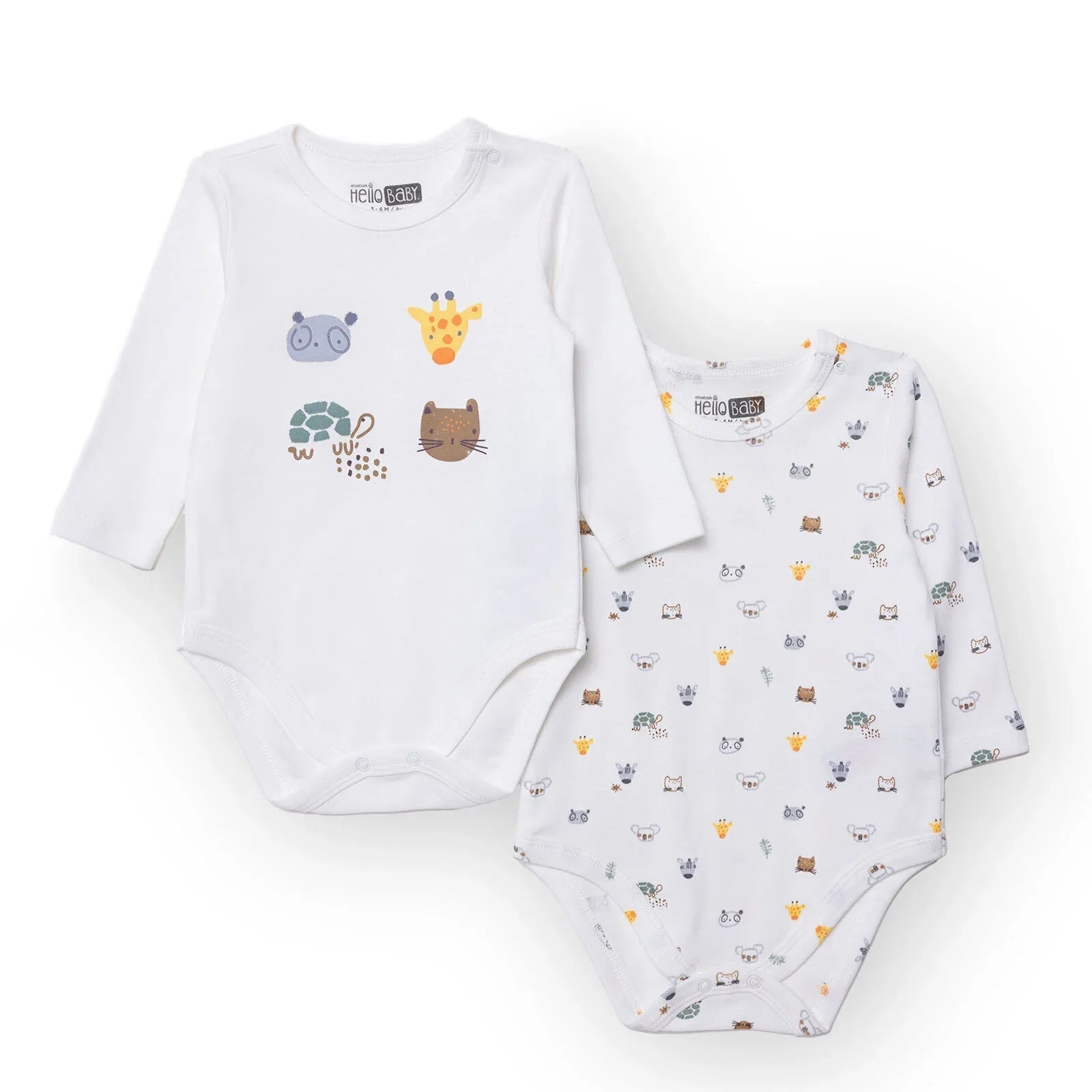 HelloBaby Long Sleeve Body 2 Pack - Ecru - mezetto ebebek ebebek