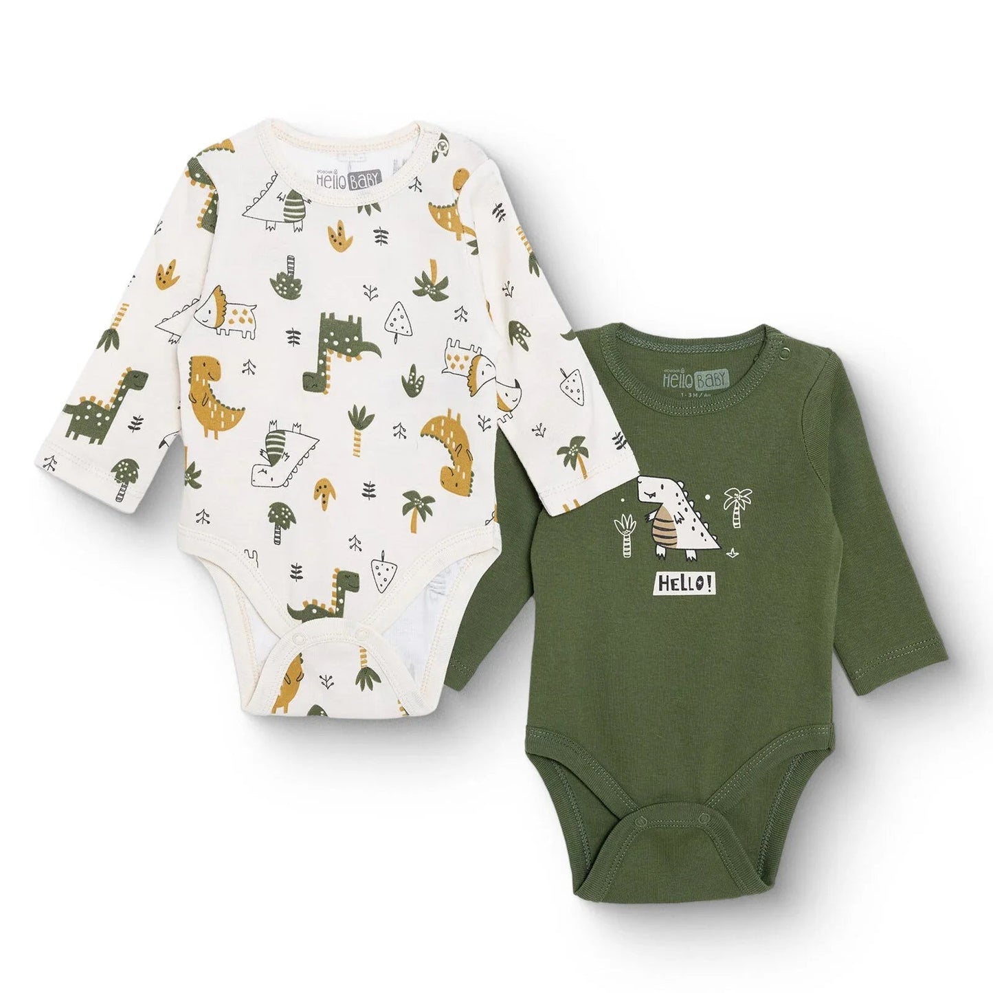 HelloBaby Long Sleeve Body 2 Pack - Khaki - mezetto ebebek ebebek