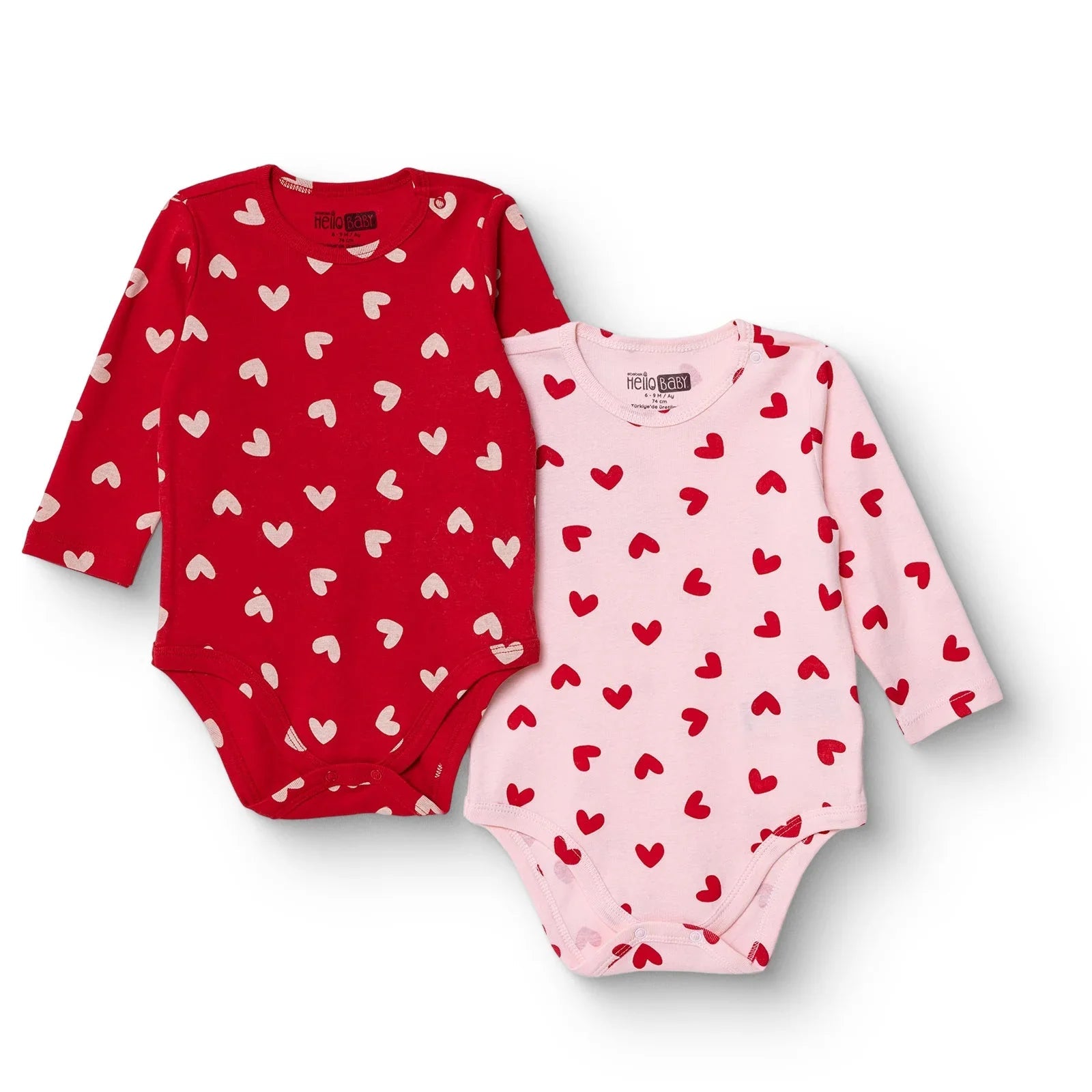 HelloBaby Long Sleeve Body 2 pcs - Red - mezetto ebebek ebebek