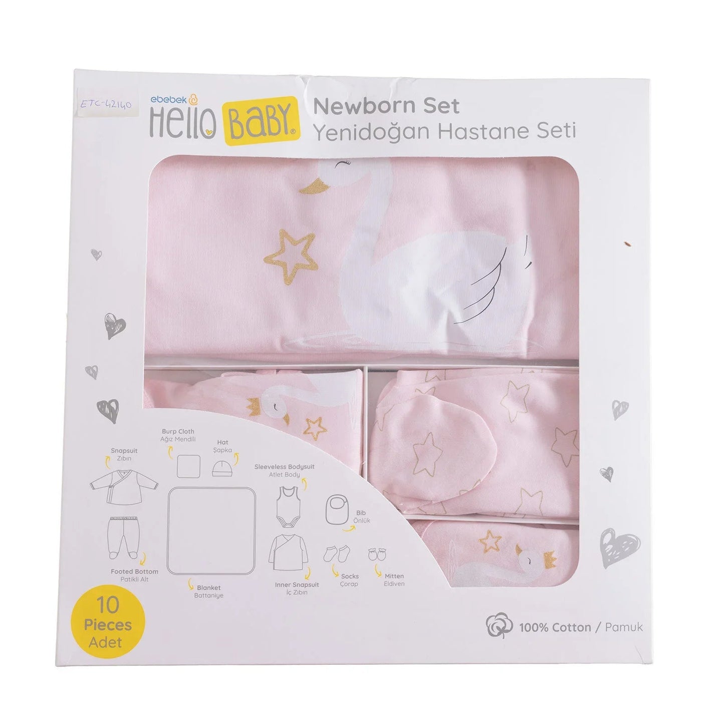 HelloBaby Newborn 10 pcs Starter Set - Pink - mezetto ebebek ebebek