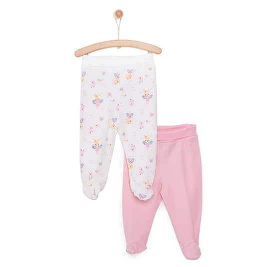 HelloBaby Newborn 2 Pcs Footed Leggings - Pink - mezetto ebebek ebebek