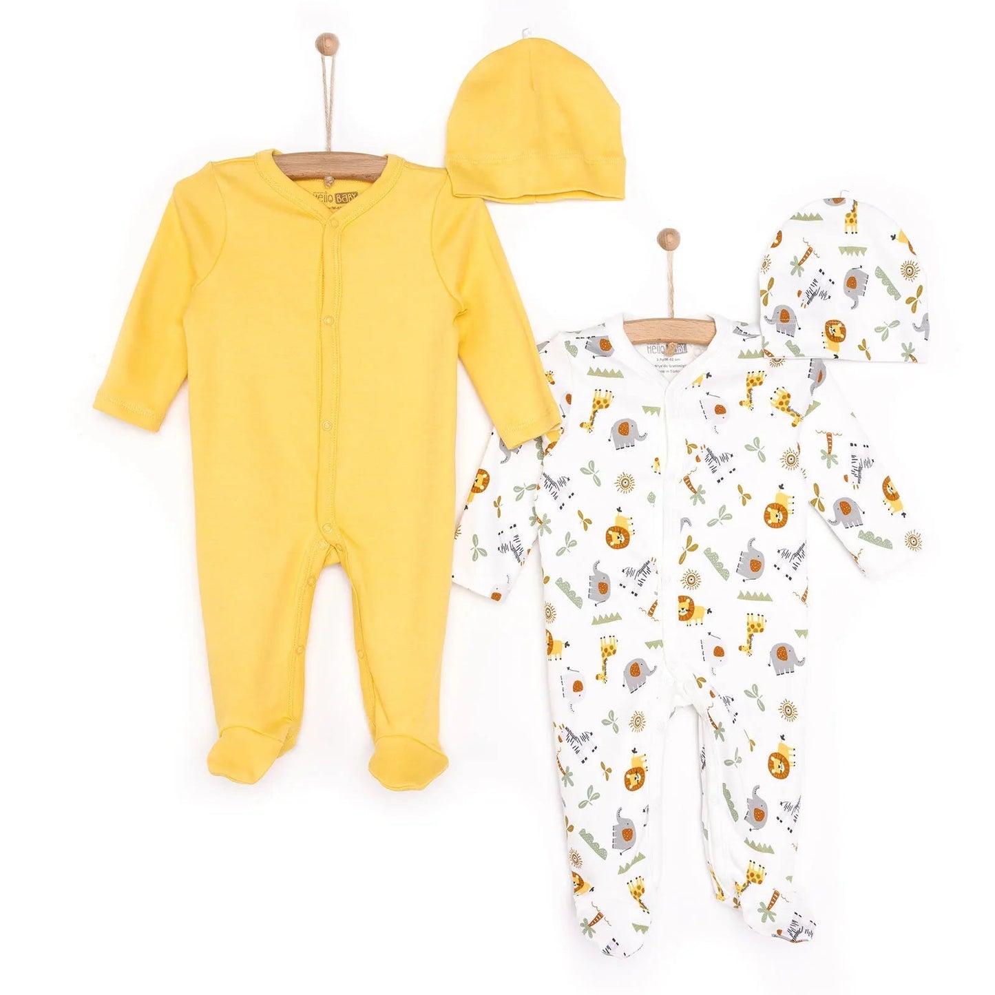 HelloBaby Newborn 2pcs Jumpsuit - Hat - Green - mezetto ebebek ebebek