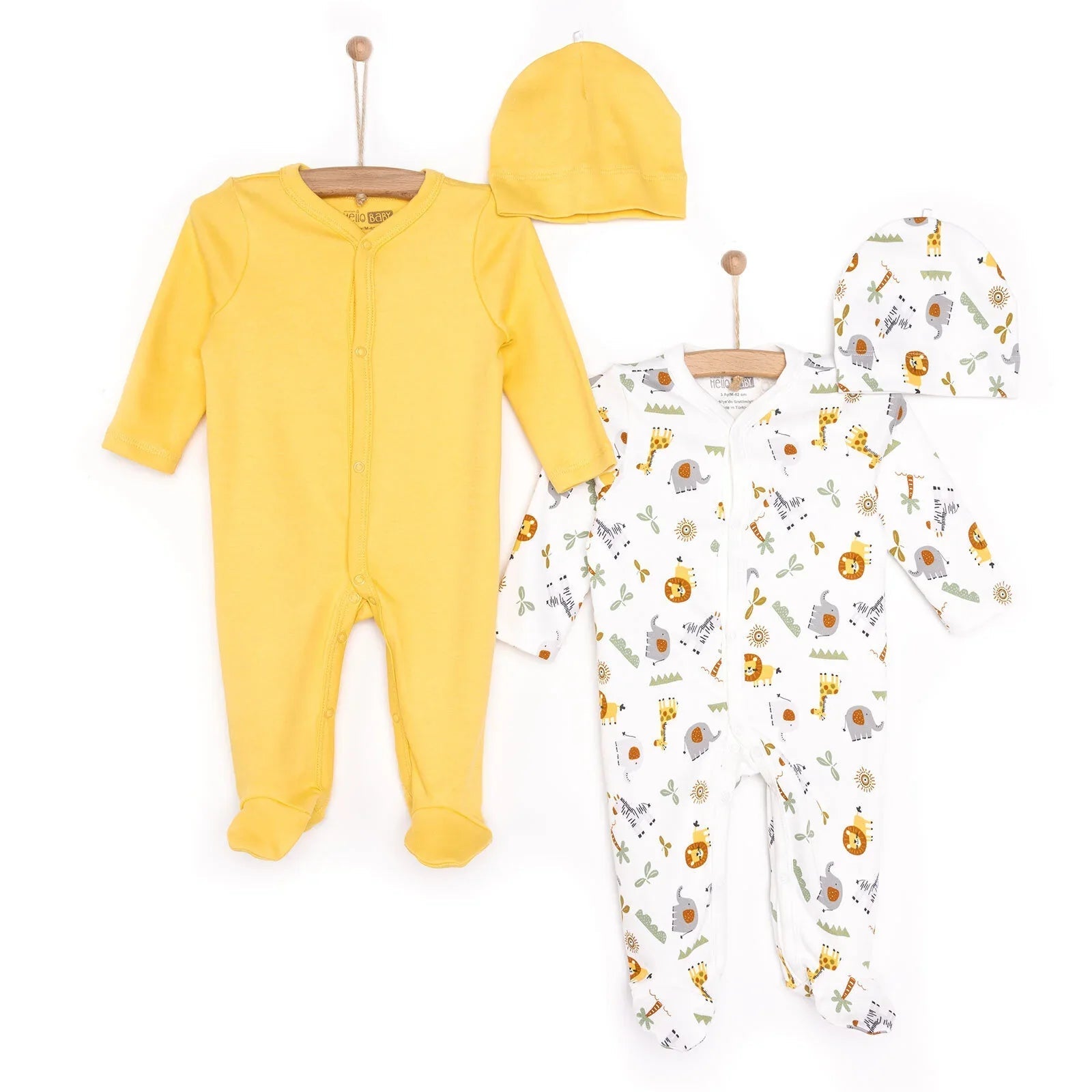 HelloBaby Newborn 2pcs Jumpsuit - Hat - Green - mezetto ebebek ebebek