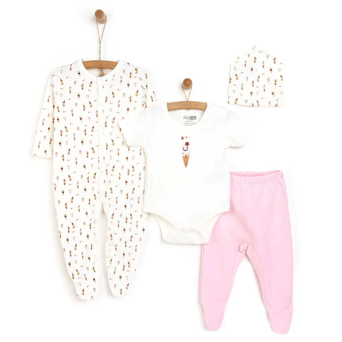 HelloBaby Newborn 4 Pcs Hospital Pack - Pink - mezetto ebebek ebebek