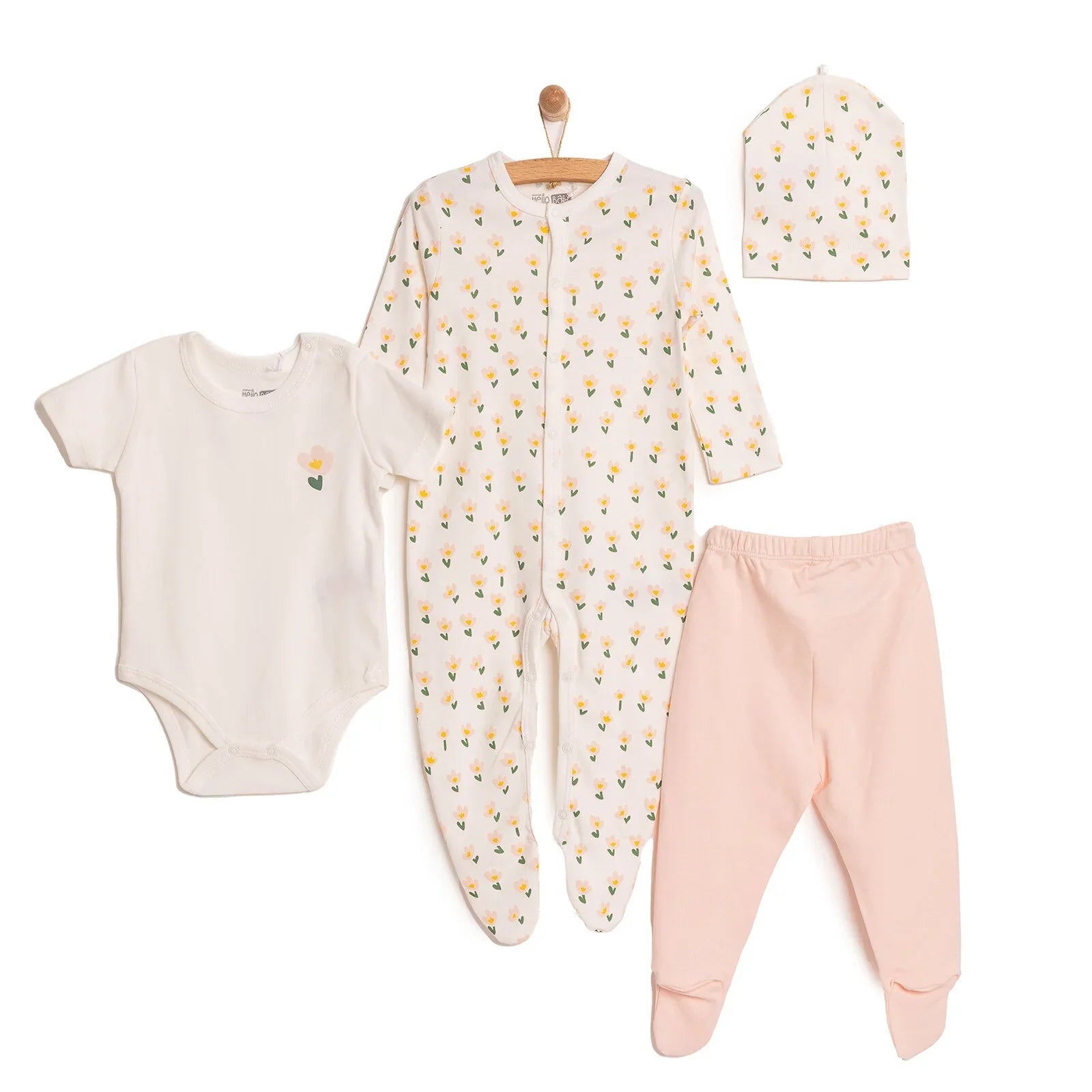 HelloBaby Newborn 4 Pcs Hospital Pack - Salmon - mezetto ebebek ebebek