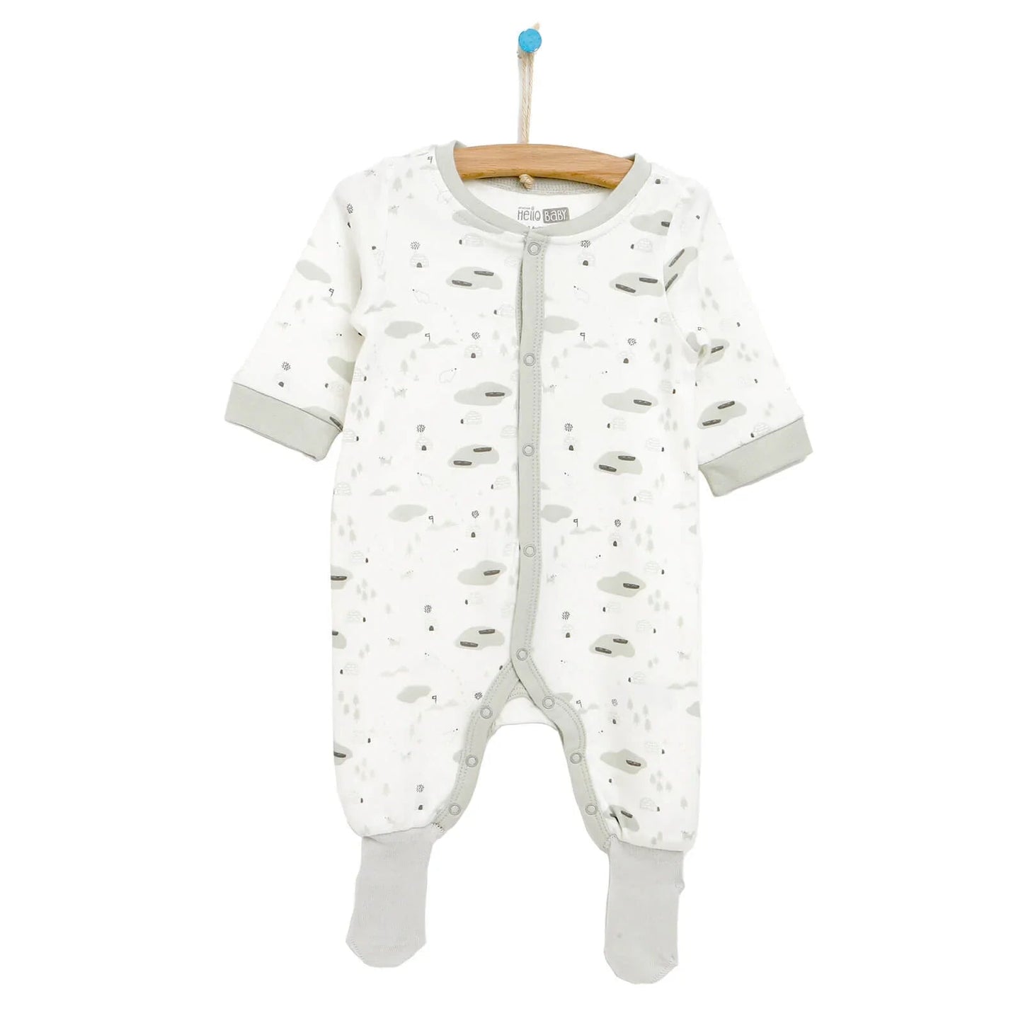 HelloBaby Newborn Baby Boy Footed Jumpsuit - Ecru - mezetto ebebek ebebek