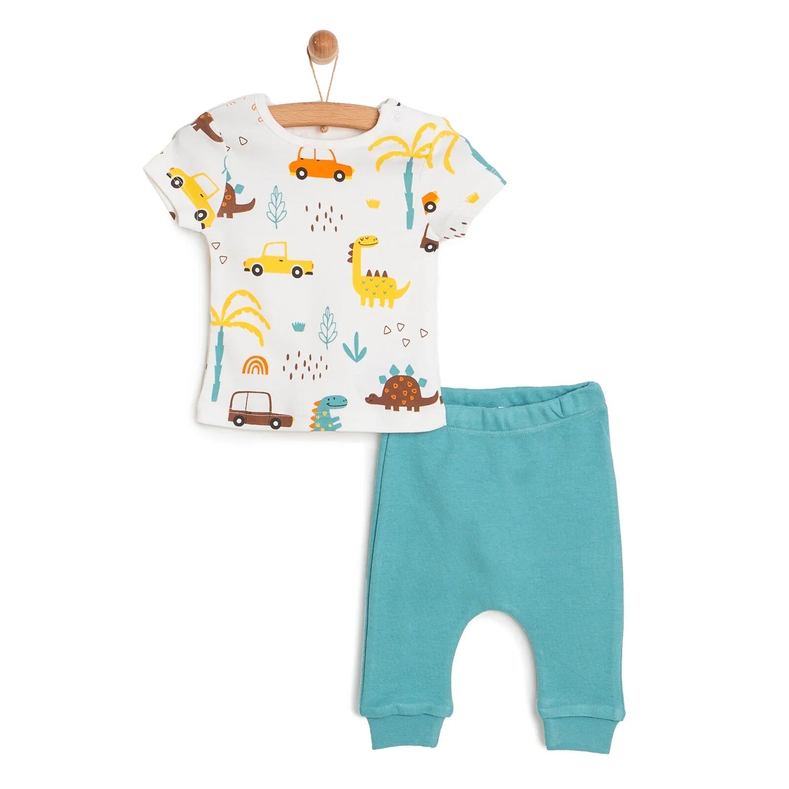 HelloBaby Newborn Baby Boy T-shirt - Footless Bottom - Green - mezetto ebebek ebebek