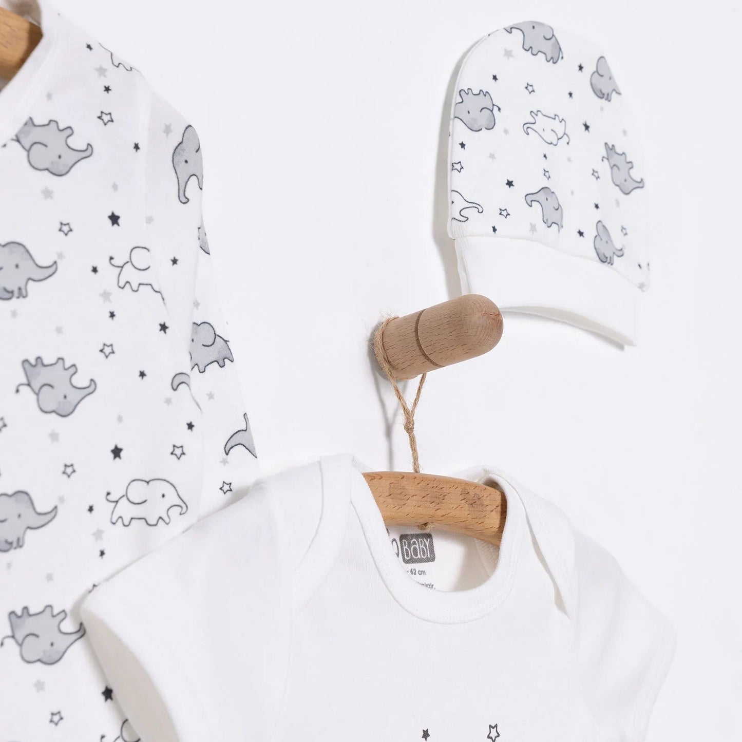 HelloBaby Newborn Baby Cute Elephant Jumpsuit - Ecru - mezetto ebebek ebebek