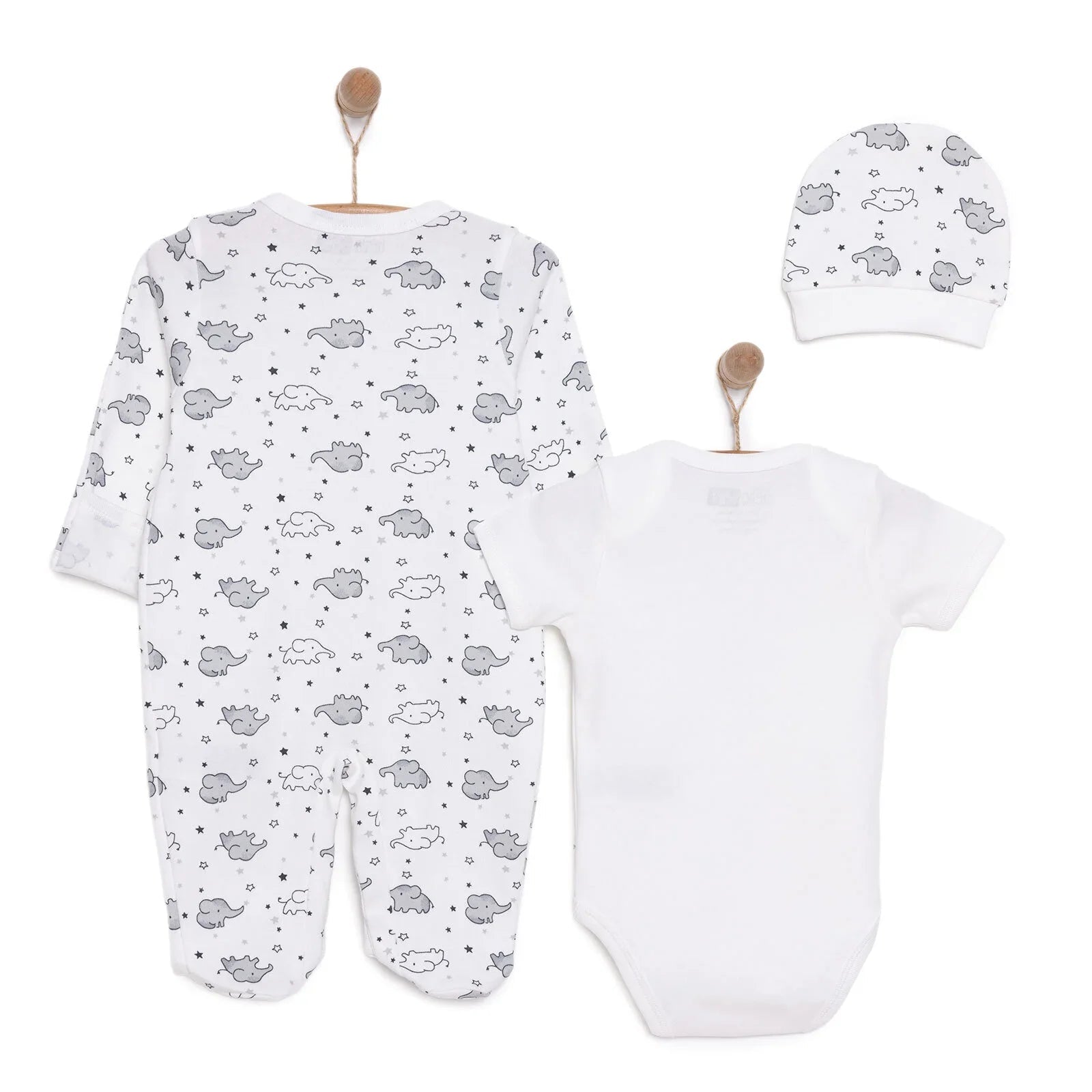 HelloBaby Newborn Baby Cute Elephant Jumpsuit - Ecru - mezetto ebebek ebebek