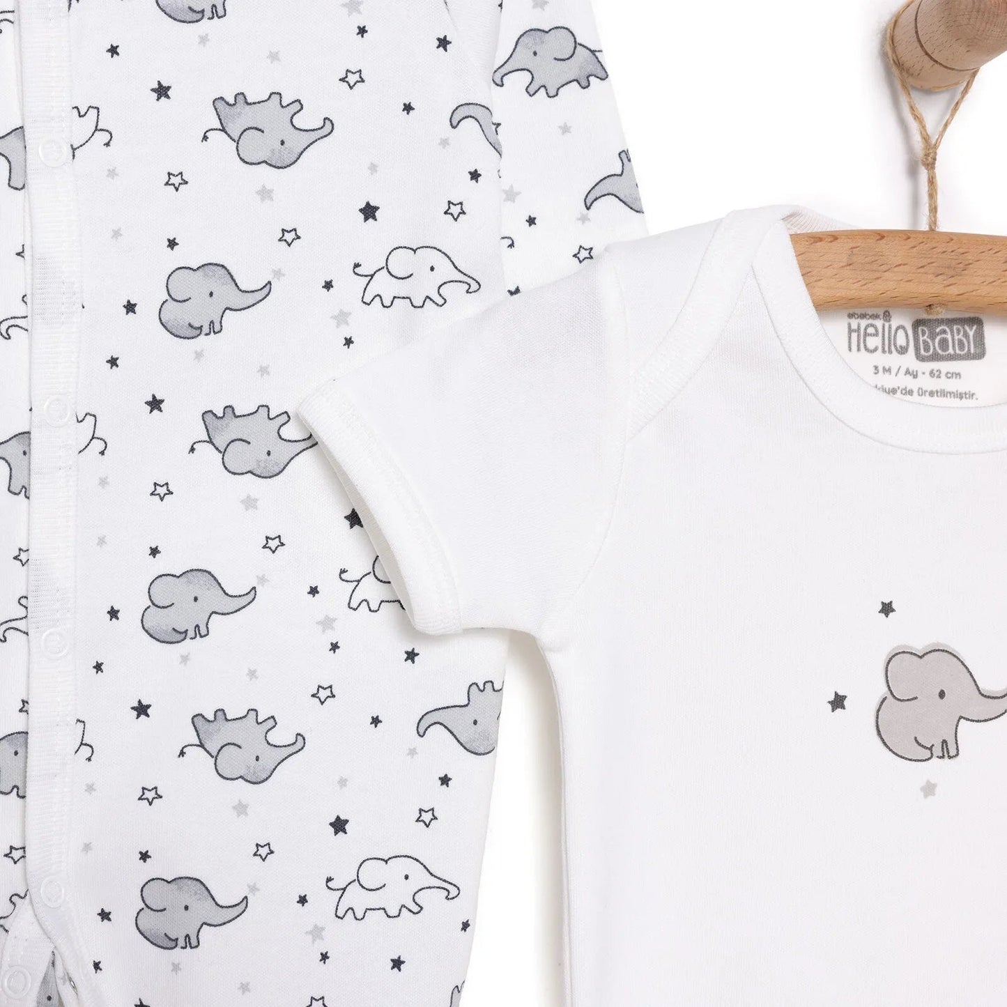 HelloBaby Newborn Baby Cute Elephant Jumpsuit - Ecru - mezetto ebebek ebebek