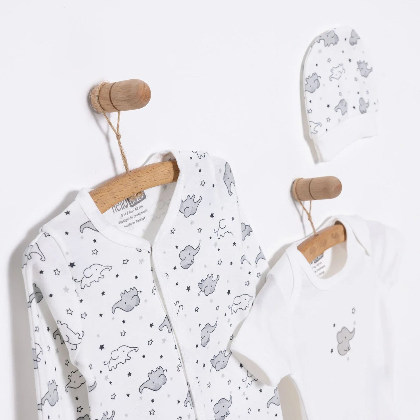 HelloBaby Newborn Baby Cute Elephant Jumpsuit - Ecru - mezetto ebebek ebebek