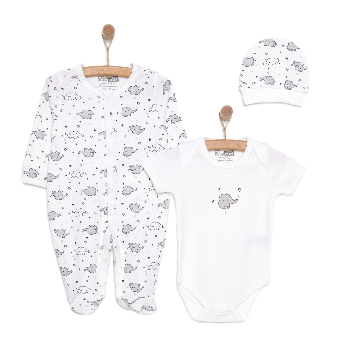 HelloBaby Newborn Baby Cute Elephant Jumpsuit - Ecru - mezetto ebebek ebebek