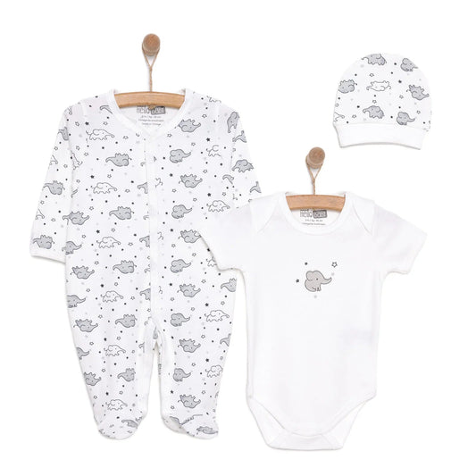 HelloBaby Newborn Baby Cute Elephant Jumpsuit - Ecru - mezetto ebebek ebebek