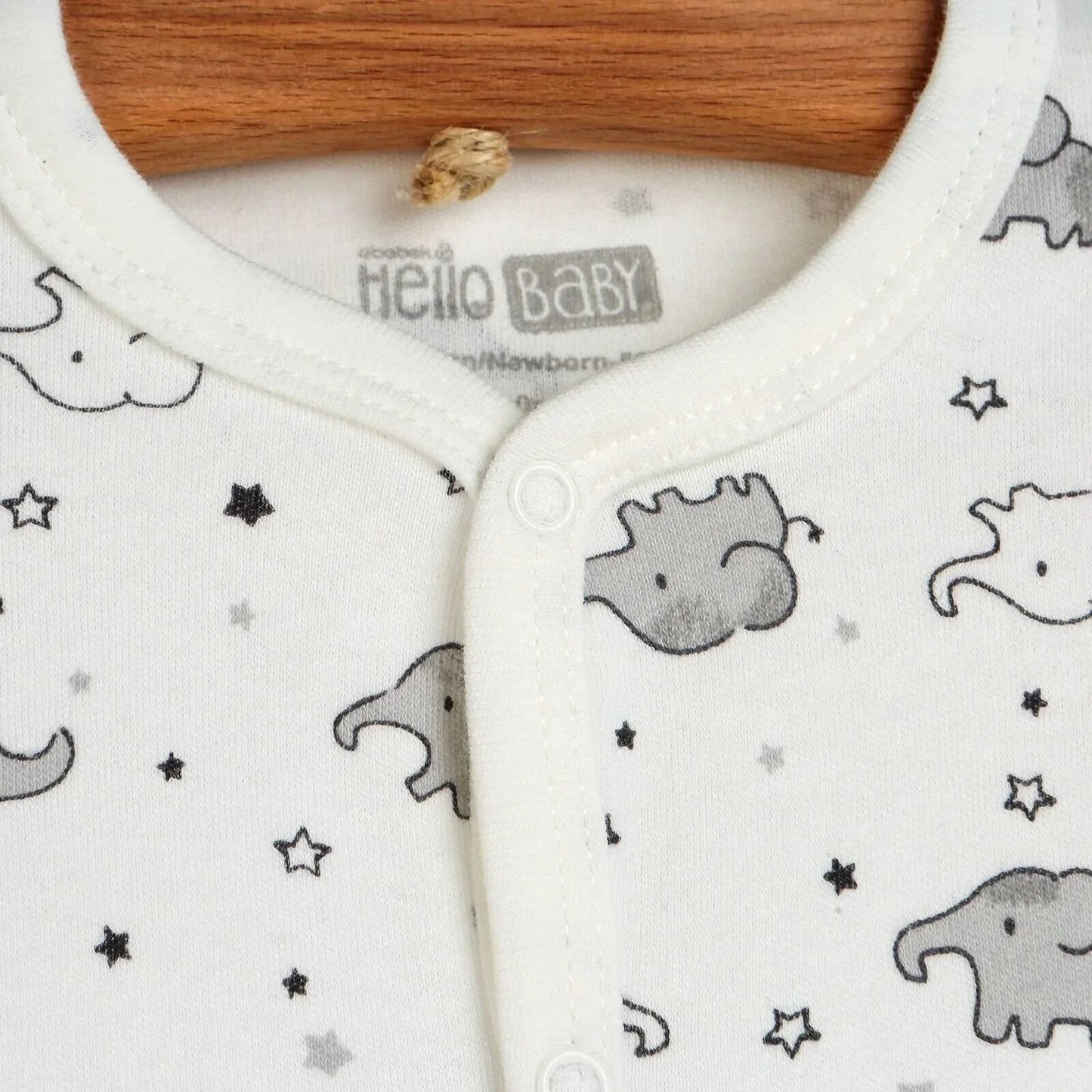 HelloBaby Newborn Baby Cute Elephant Romper Baby and Hat Set 3 pcs - Ecru - mezetto ebebek ebebek