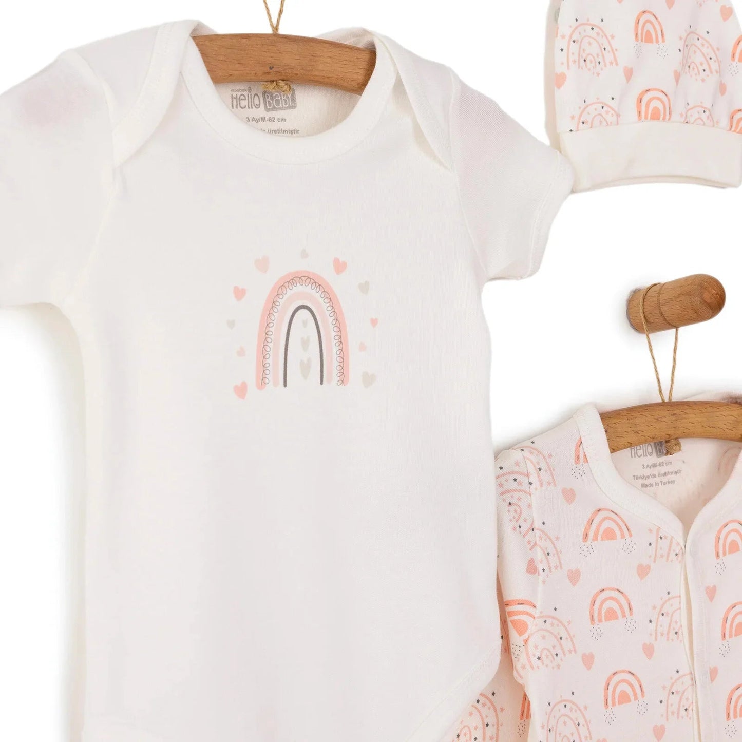 HelloBaby Newborn Baby Girl Rainbow Jumpsuit - Ecru - mezetto ebebek ebebek