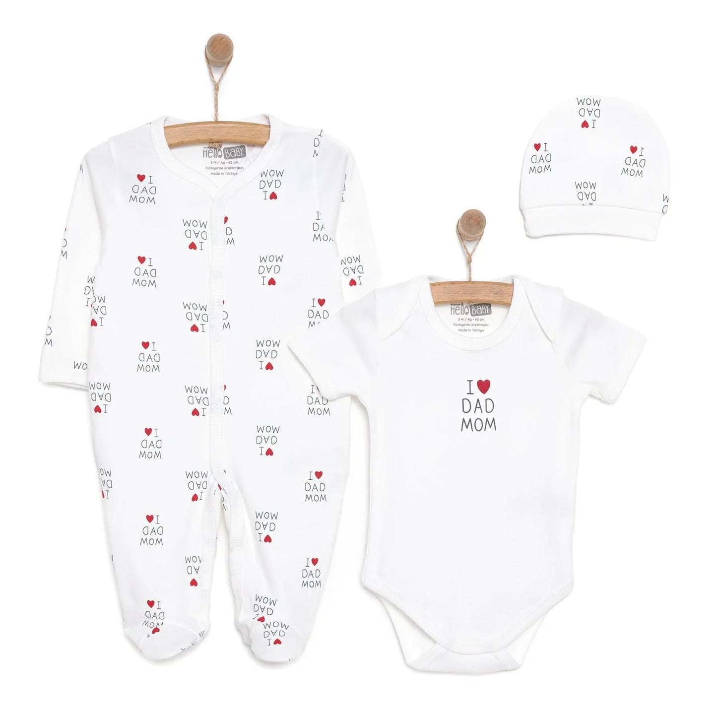 HelloBaby Newborn Baby Mom&Dad Jumpsuit - Ecru - mezetto ebebek ebebek