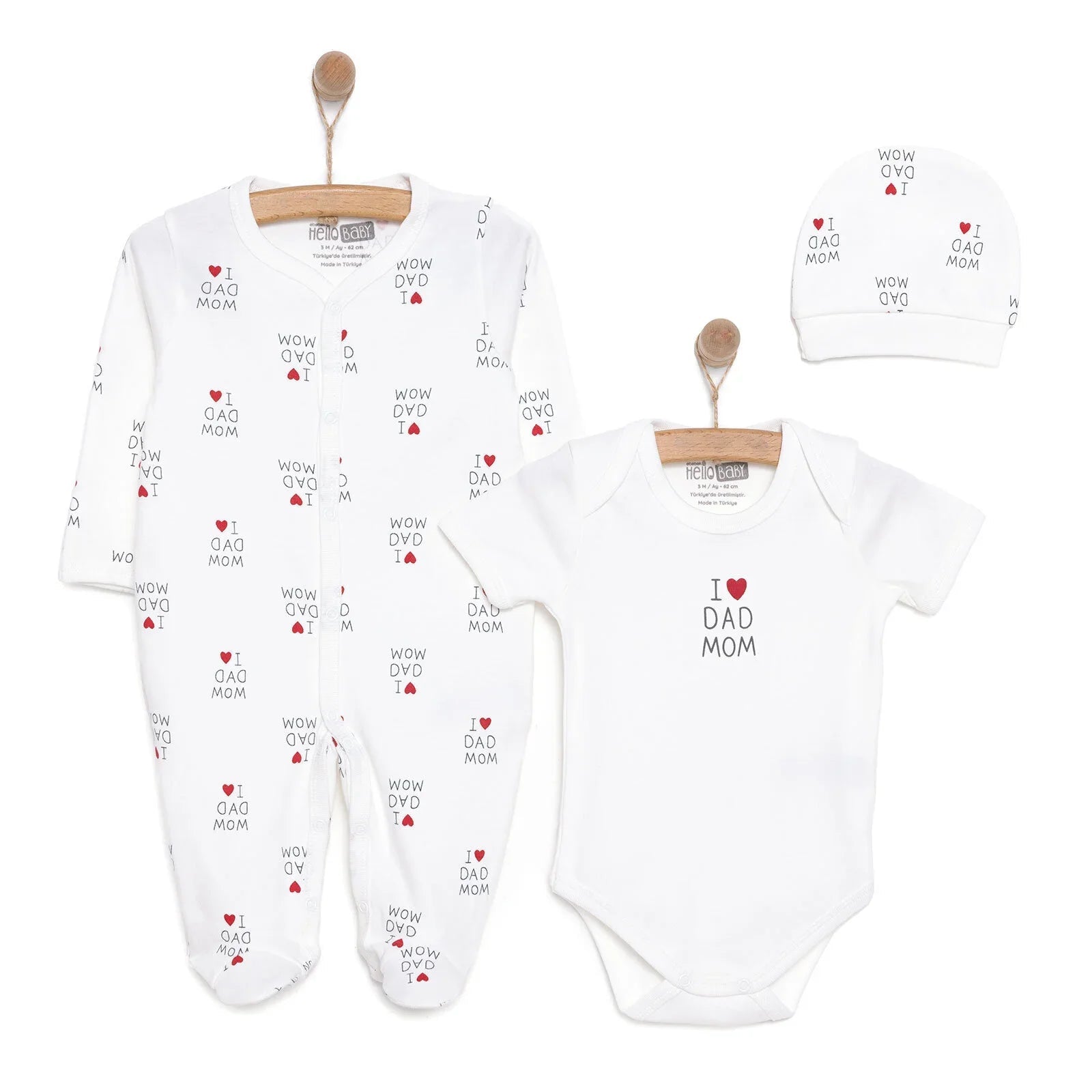 HelloBaby Newborn Baby Mom&Dad Jumpsuit - Ecru - mezetto ebebek ebebek