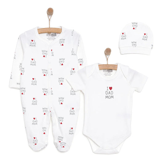 HelloBaby Newborn Baby Mom&Dad Jumpsuit - Ecru - mezetto ebebek ebebek