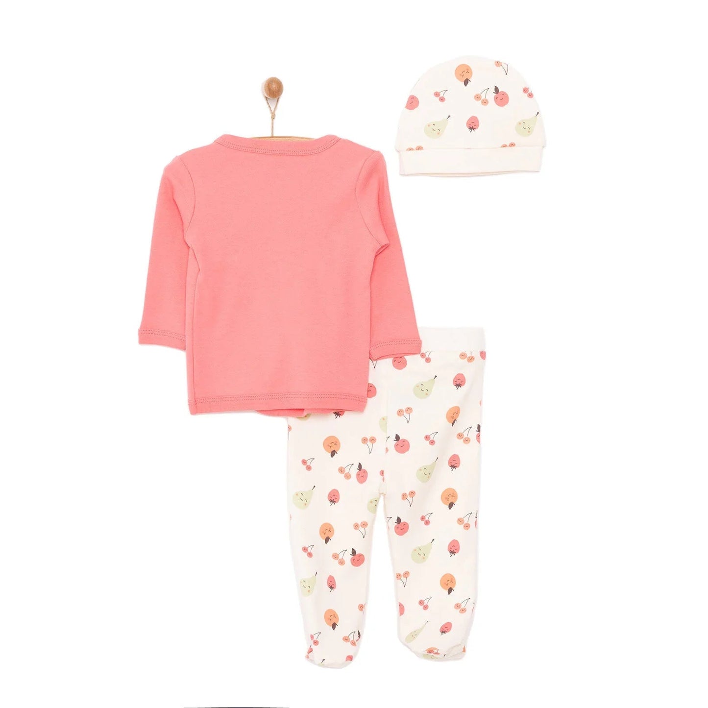HelloBaby Newborn Baby Top - Hat - Footed Set - Ecru - mezetto ebebek ebebek