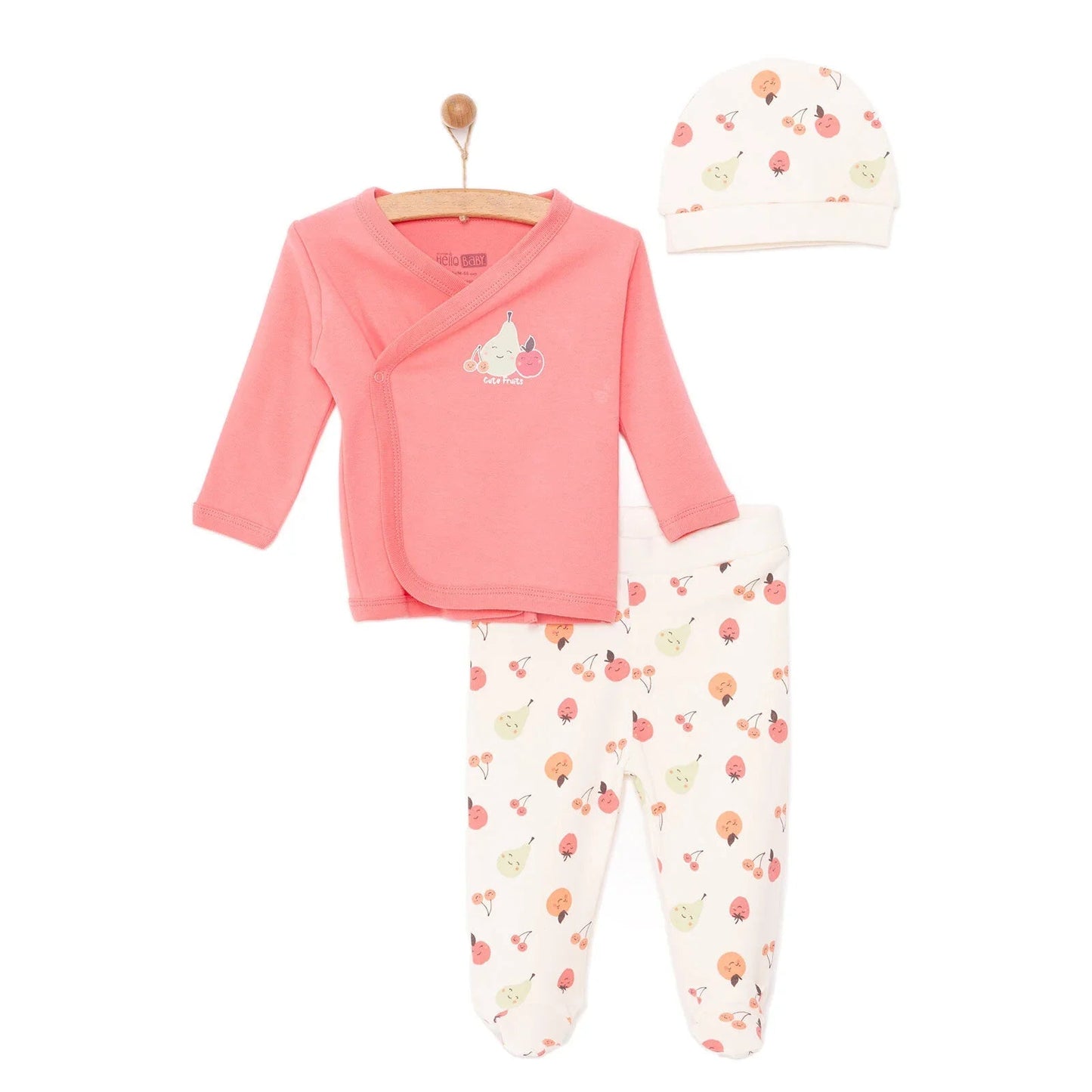 HelloBaby Newborn Baby Top - Hat - Footed Set - Ecru - mezetto ebebek ebebek