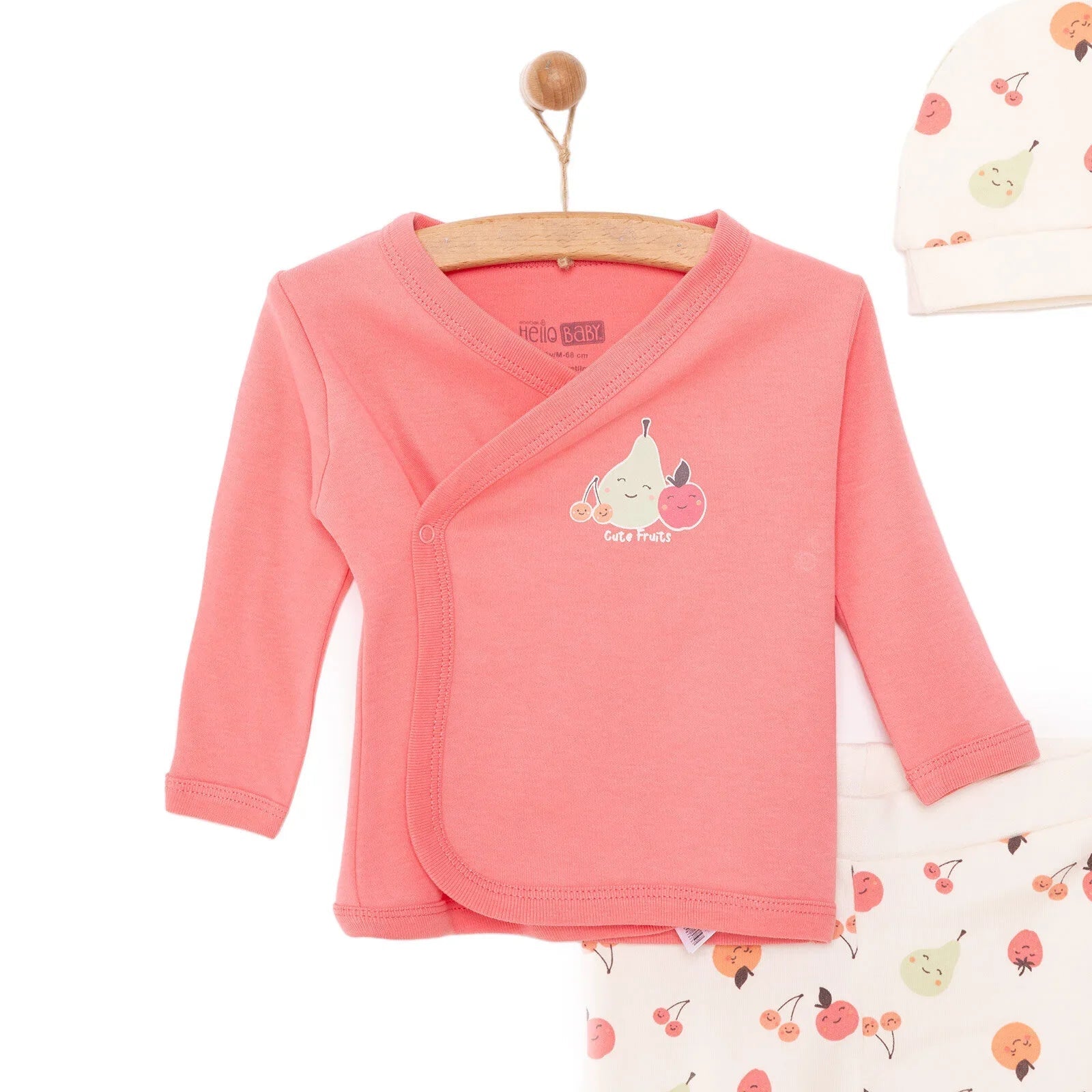 HelloBaby Newborn Baby Top - Hat - Footed Set - Ecru - mezetto ebebek ebebek