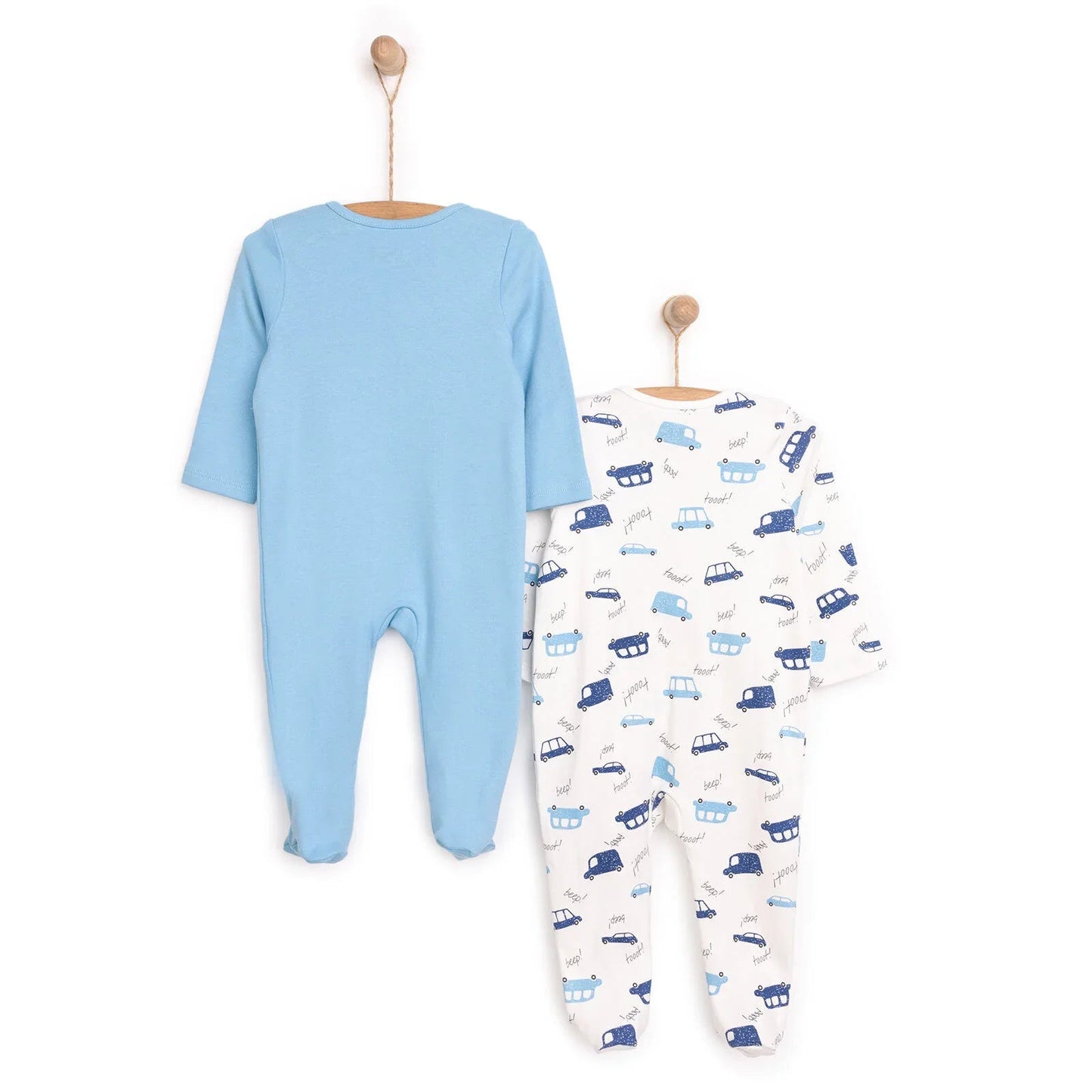 HelloBaby Newborn Boy 2 Piece Footed Jumpsuit - Blue - mezetto ebebek ebebek