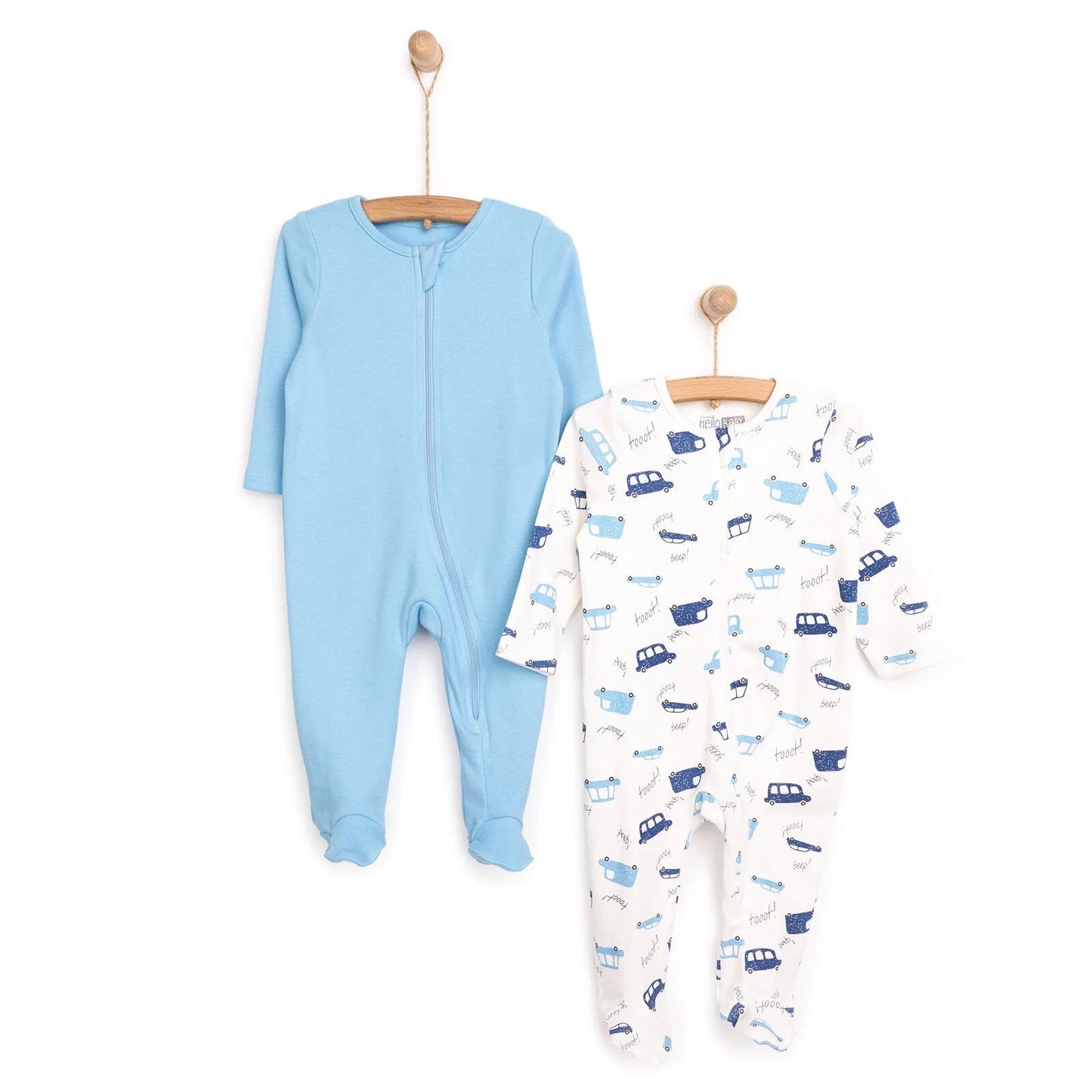 HelloBaby Newborn Boy 2 Piece Footed Jumpsuit - Blue - mezetto ebebek ebebek