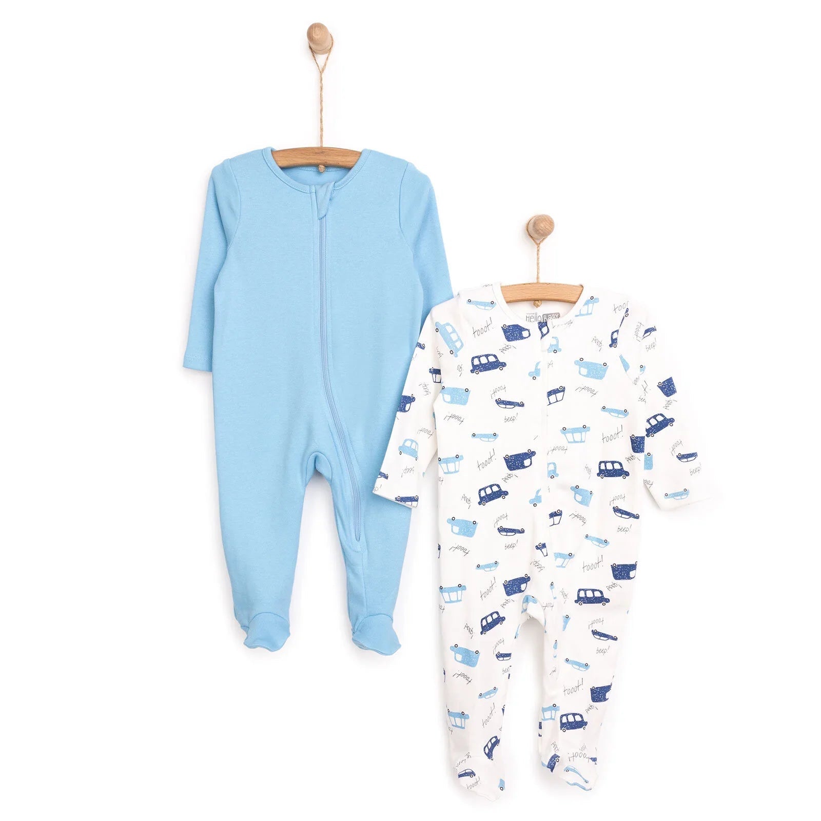 HelloBaby Newborn Boy 2 Piece Footed Jumpsuit - Blue - mezetto ebebek ebebek
