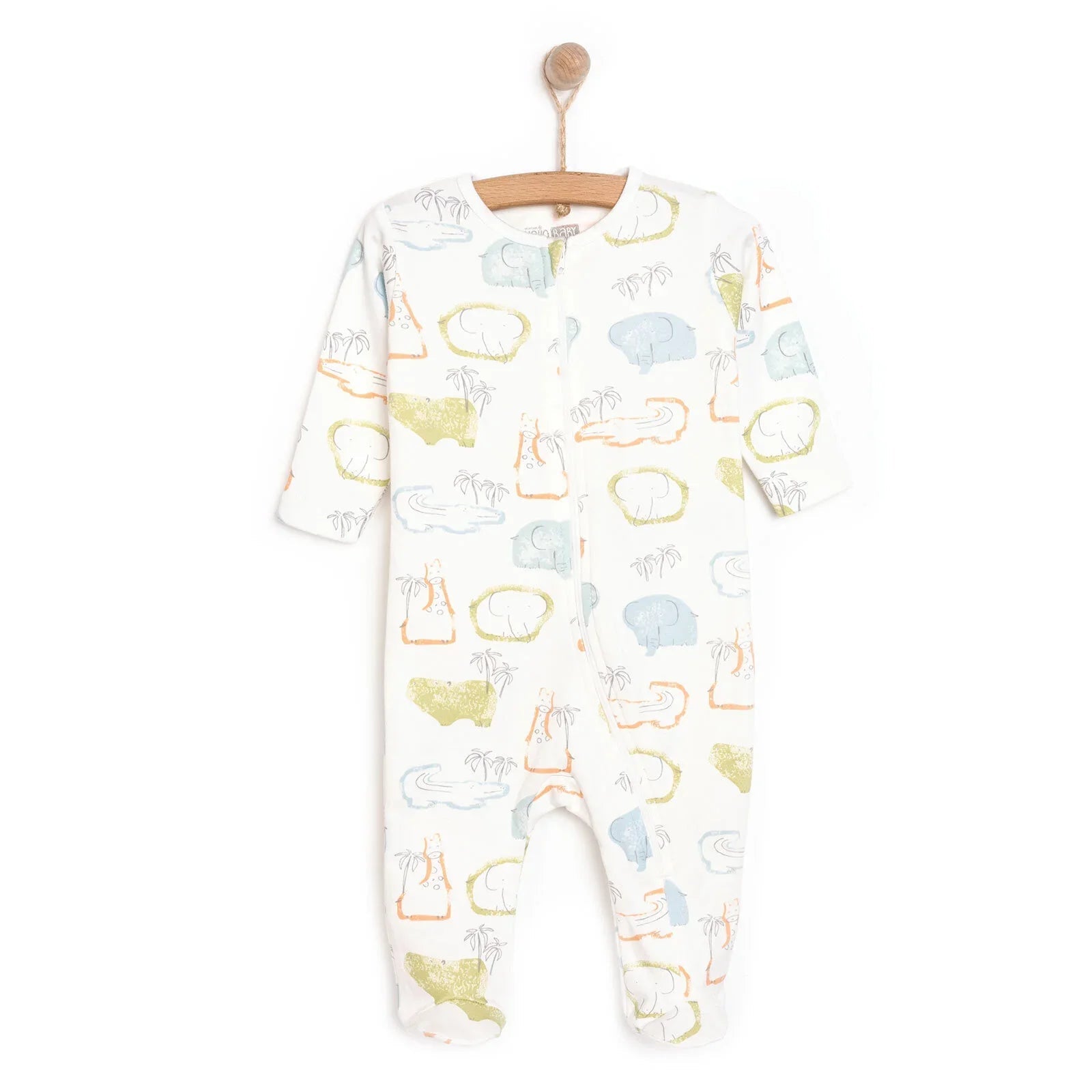 HelloBaby Newborn Boy Footed Jumpsuit - Ecru - mezetto ebebek ebebek