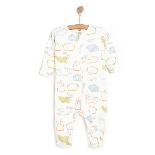 HelloBaby Newborn Boy Footed Jumpsuit - Ecru - mezetto ebebek ebebek