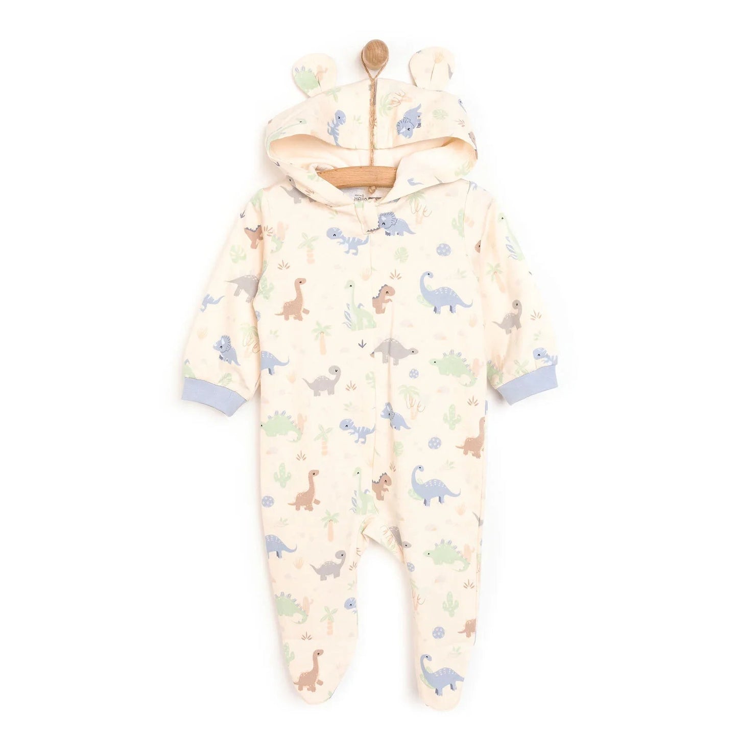 HelloBaby Newborn Boy Hooded Jumpsuit - Ecru - mezetto ebebek ebebek