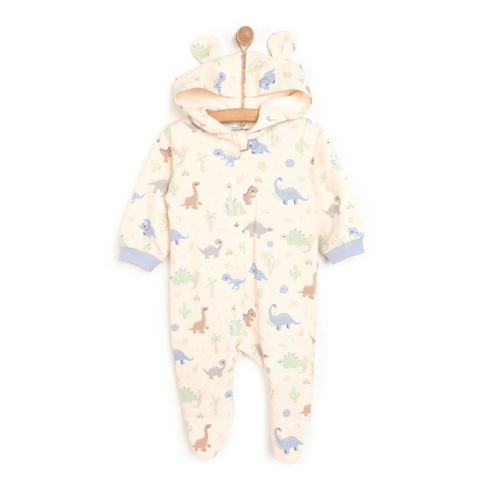 HelloBaby Newborn Boy Hooded Jumpsuit - Ecru - mezetto ebebek ebebek