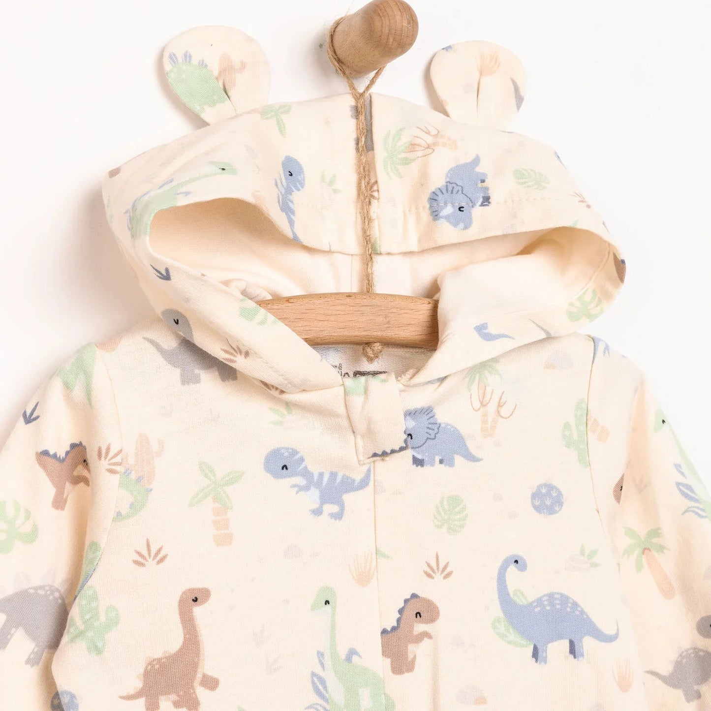 HelloBaby Newborn Boy Hooded Jumpsuit - Ecru - mezetto ebebek ebebek