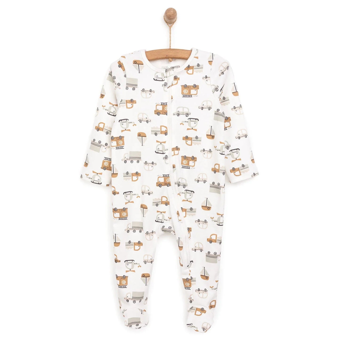 HelloBaby Newborn Boy Organic Footed Jumpsuit - Ecru - mezetto ebebek ebebek