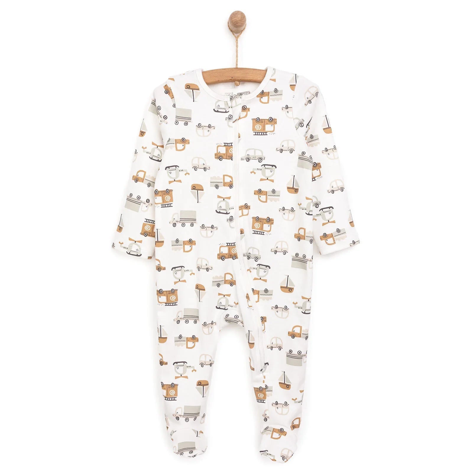 HelloBaby Newborn Boy Organic Footed Jumpsuit - Ecru - mezetto ebebek ebebek