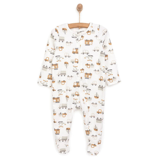 HelloBaby Newborn Boy Organic Footed Jumpsuit - Ecru - mezetto ebebek ebebek