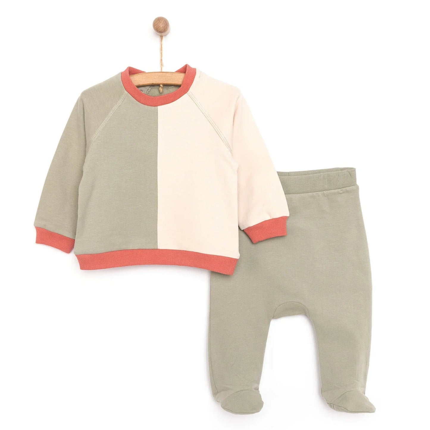 HelloBaby Newborn Colour Block Sweatshirt - Green - mezetto ebebek ebebek