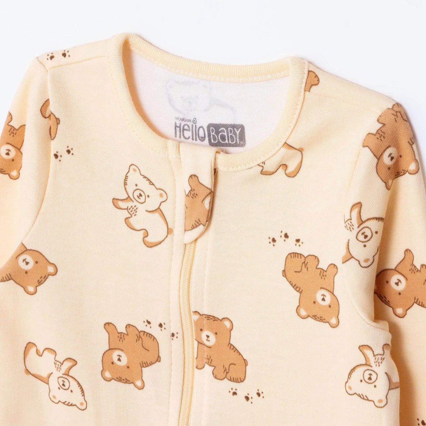 HelloBaby Newborn Footed Jumpsuit - Beige Printed - mezetto ebebek ebebek