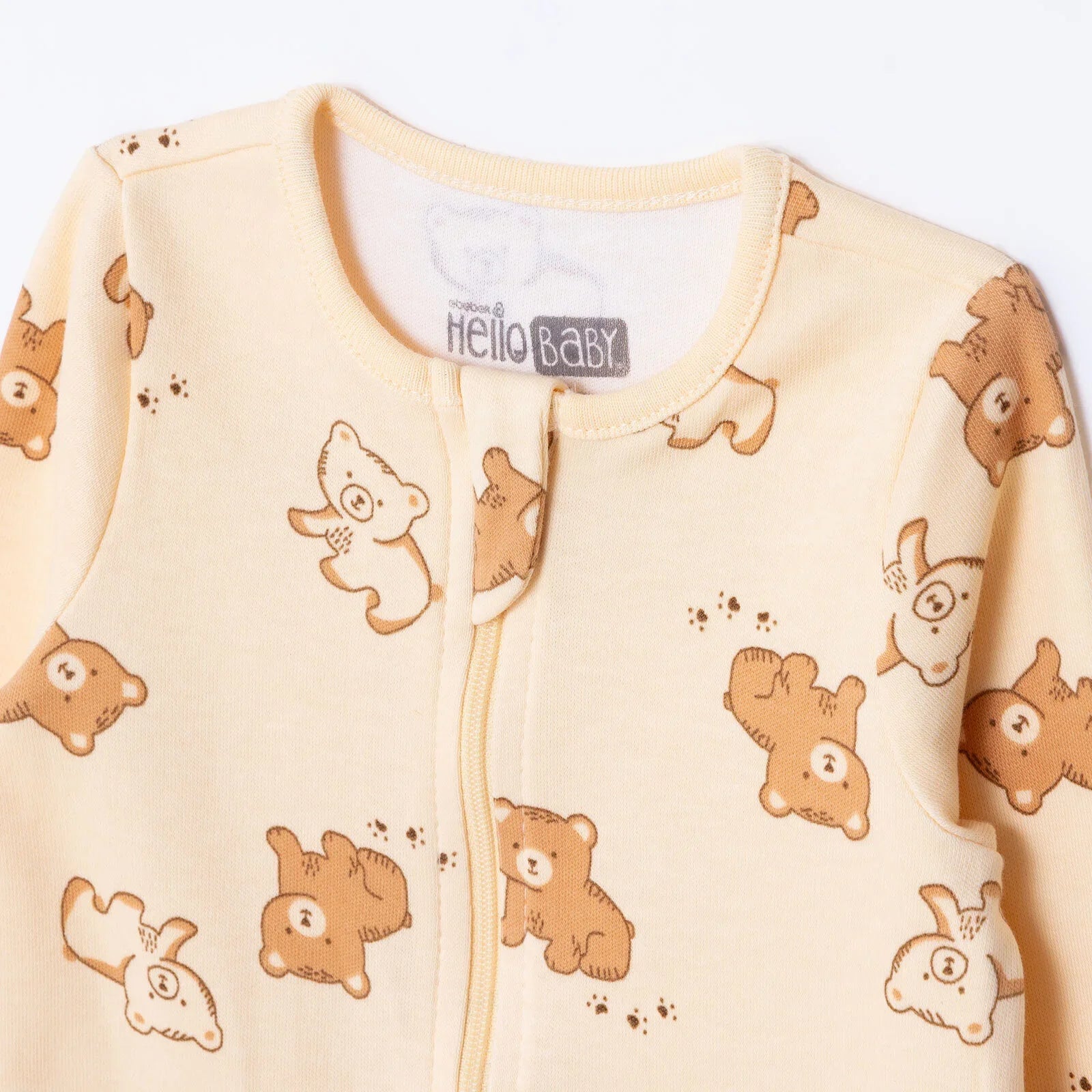 HelloBaby Newborn Footed Jumpsuit - Beige Printed - mezetto ebebek ebebek