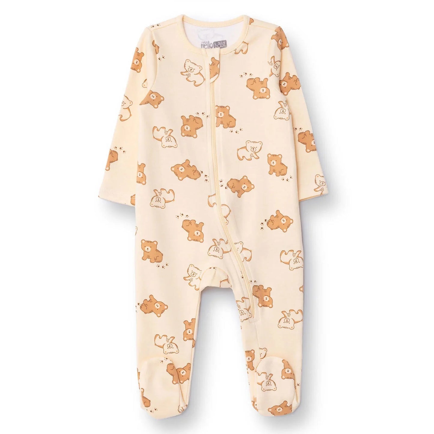 HelloBaby Newborn Footed Jumpsuit - Beige Printed - mezetto ebebek ebebek
