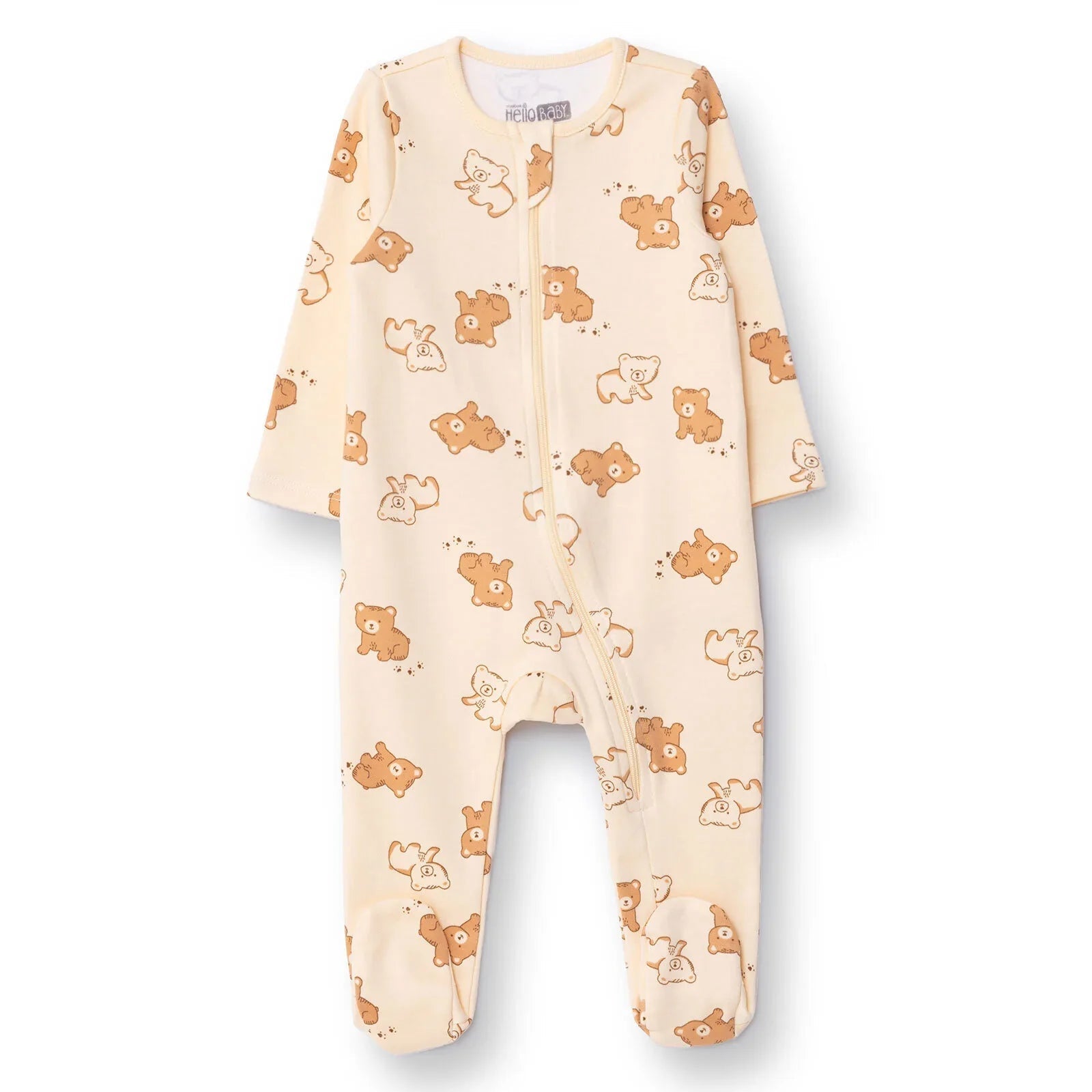 HelloBaby Newborn Footed Jumpsuit - Beige Printed - mezetto ebebek ebebek