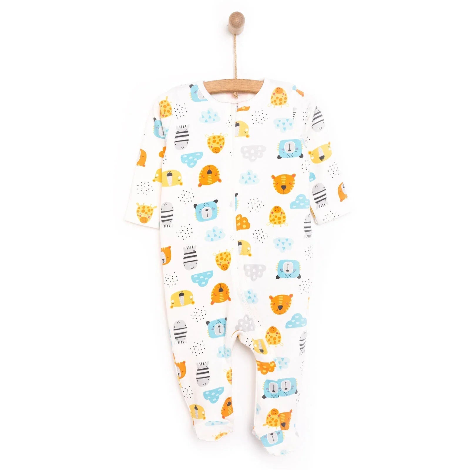 HelloBaby Newborn Footed Jumpsuit - Ecru - mezetto ebebek ebebek
