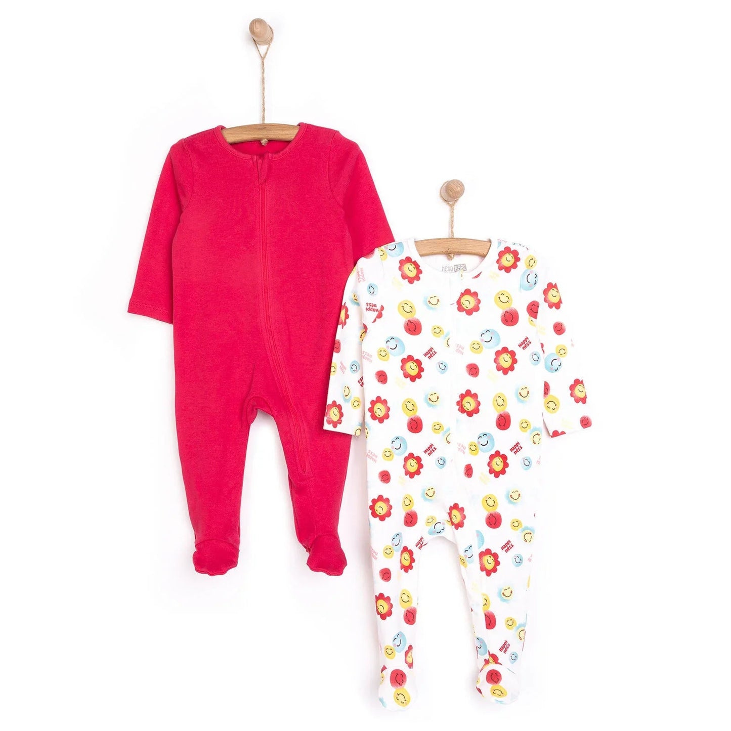 HelloBaby Newborn Girl 2 Piece Footed Jumpsuit - Pink - mezetto ebebek ebebek